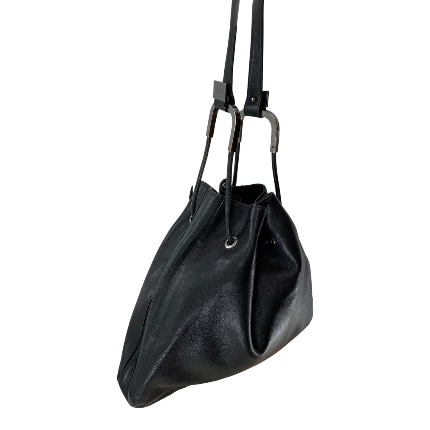 Gucci Black Leather Cinching Shoulder Bag