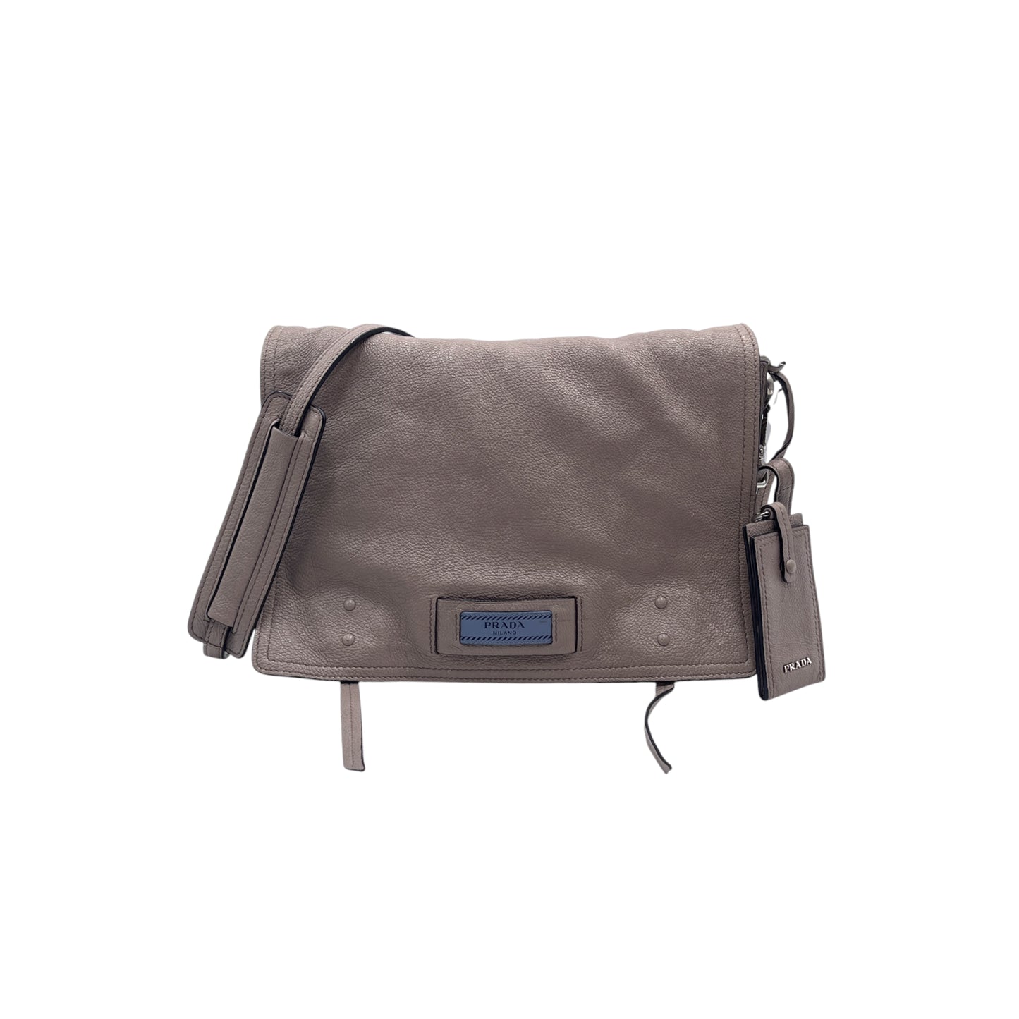 Prada Beige Leather Flap Messenger Bag