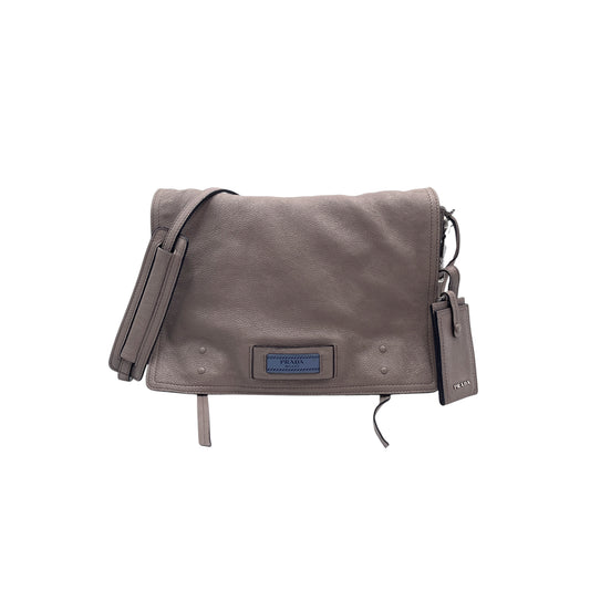 Prada Beige Leather Flap Messenger Bag