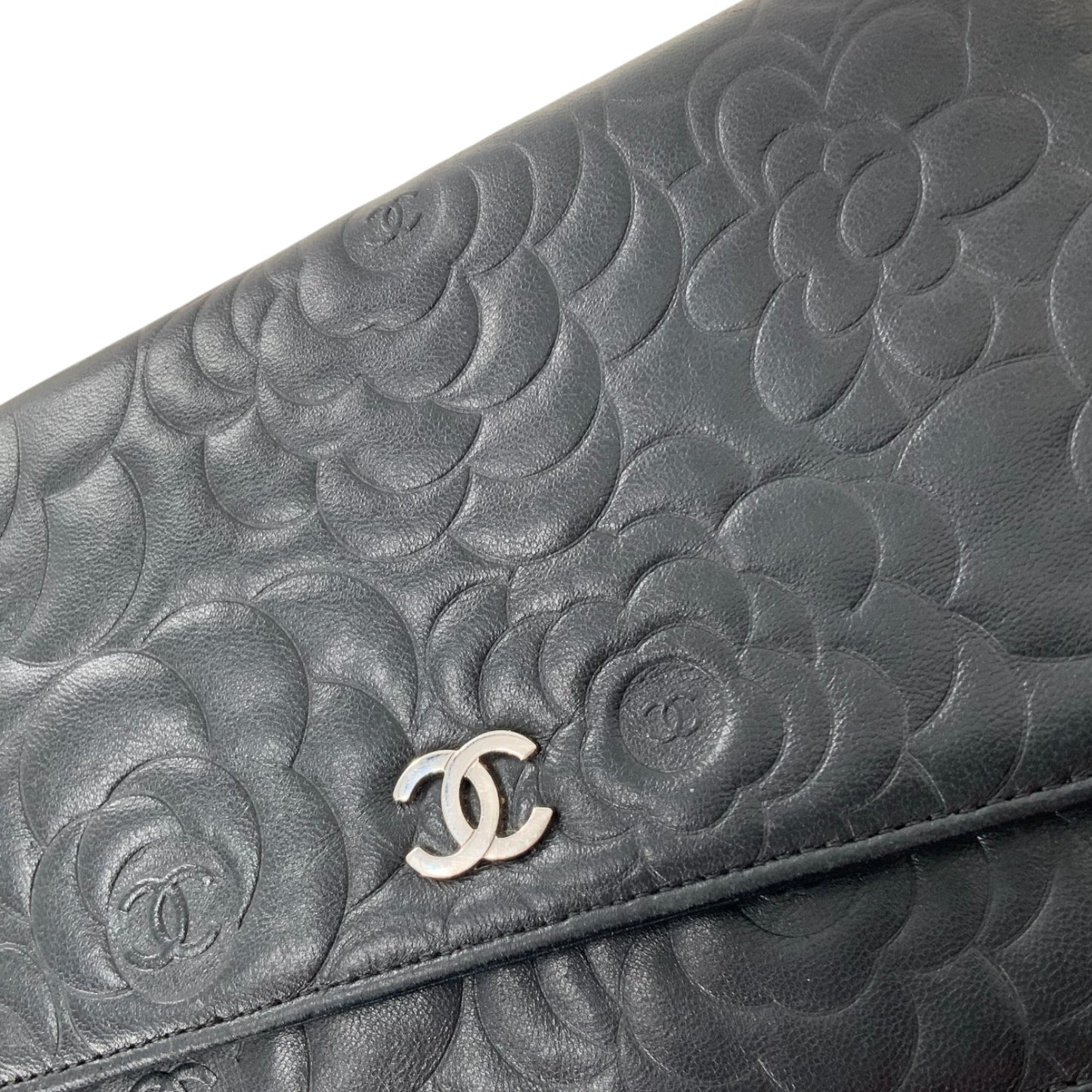 Chanel Camellia Embossed Lambskin Leather Wallet on Chain