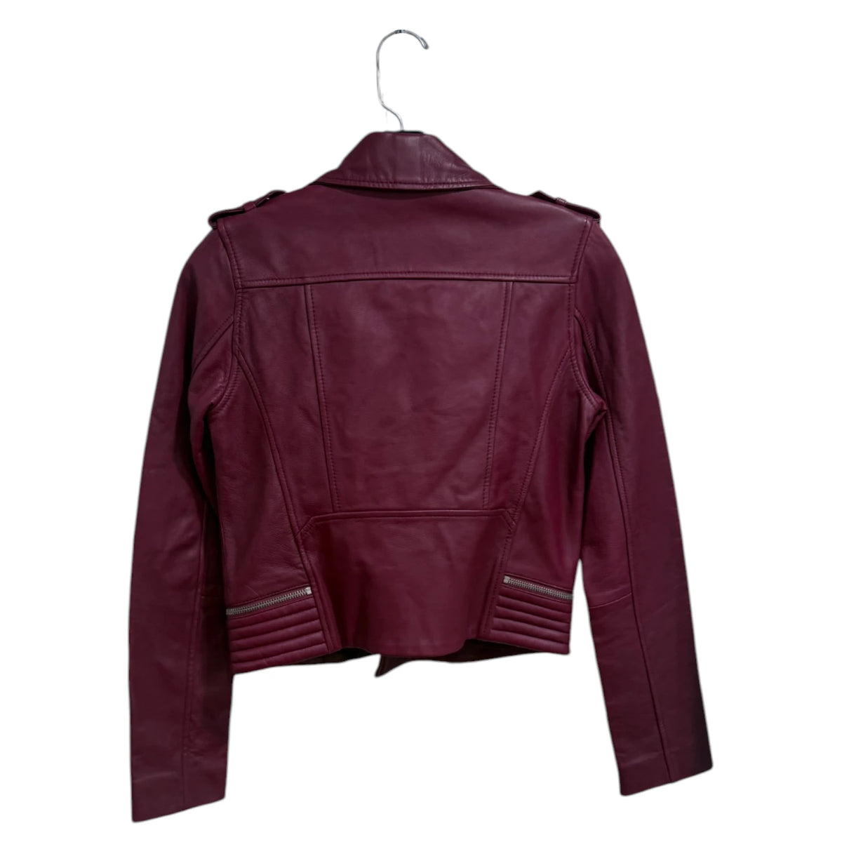 Maje Burgundy Lamb Leather Biker Jacket
