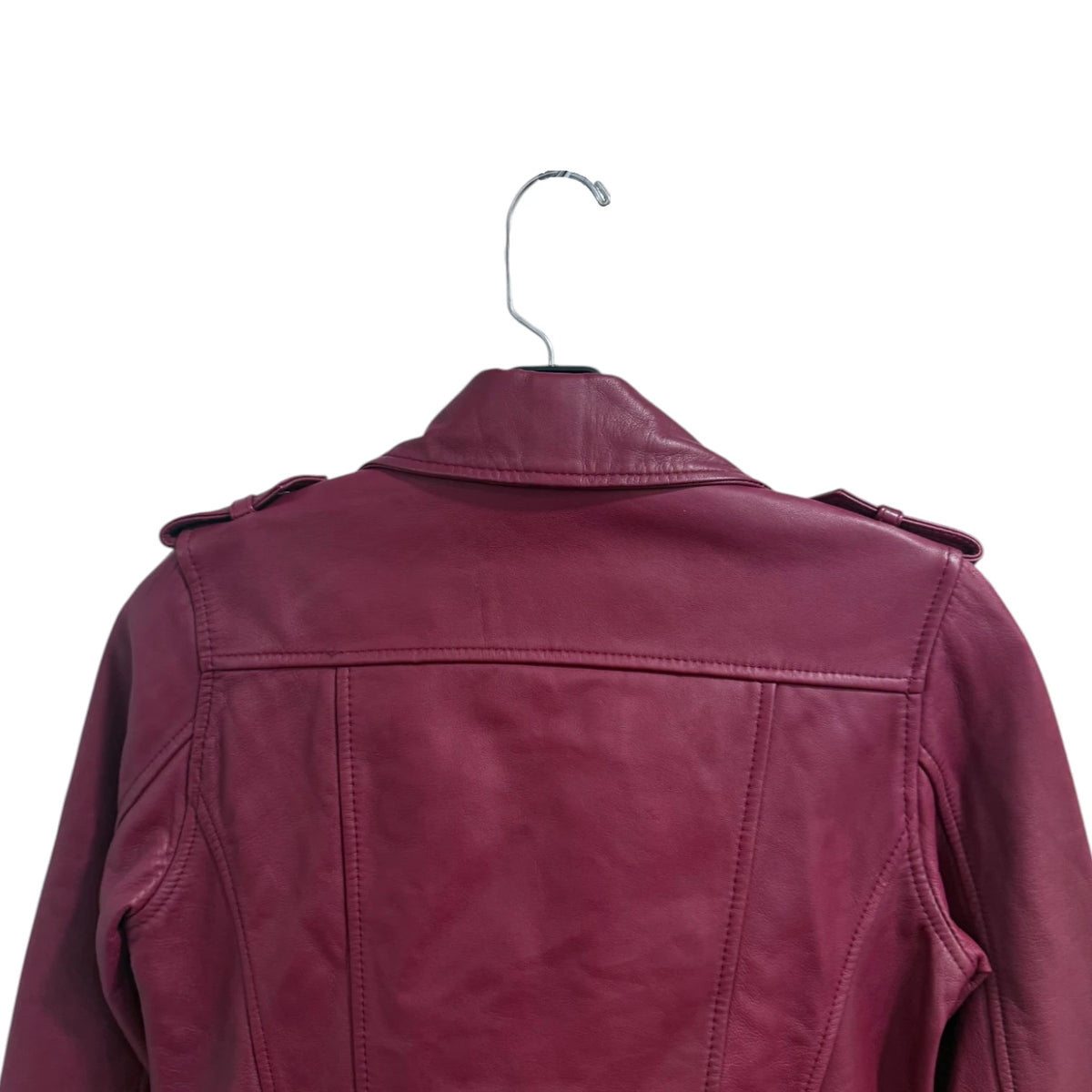 Maje Burgundy Lamb Leather Biker Jacket