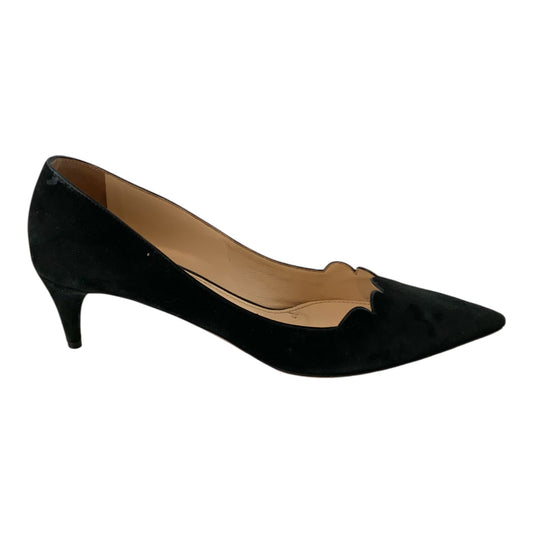 Prada Black Suede Scalloped Pointed-Toe Pumps