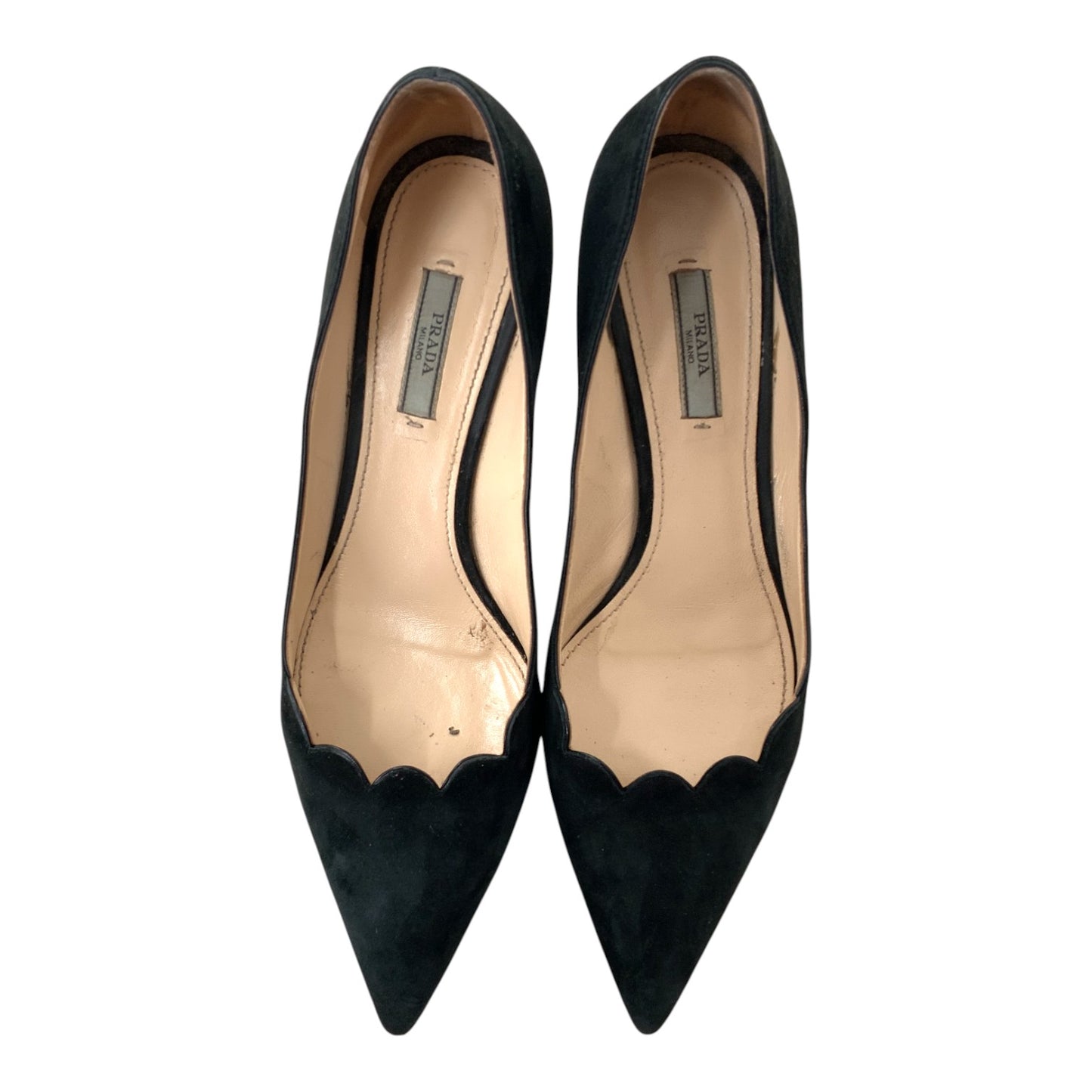Prada Black Suede Scalloped Pointed-Toe Pumps