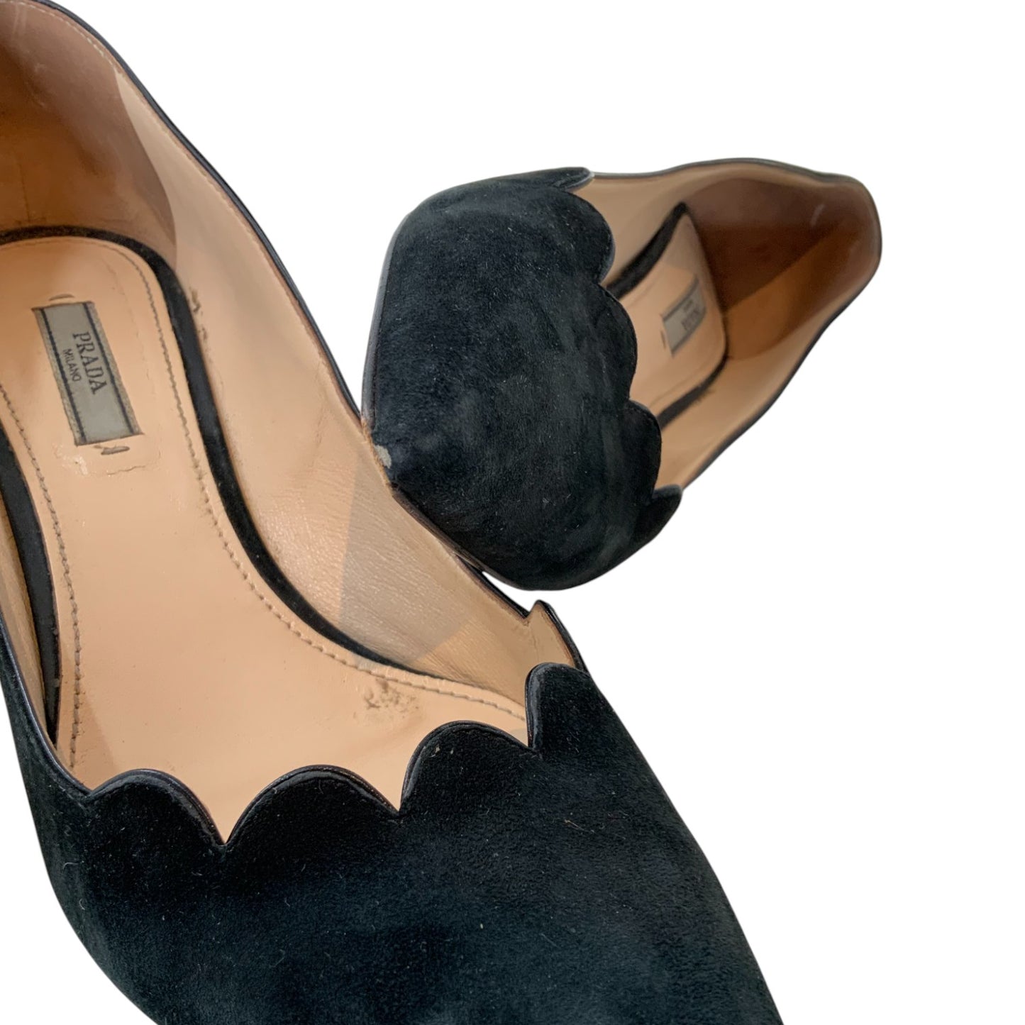 Prada Black Suede Scalloped Pointed-Toe Pumps