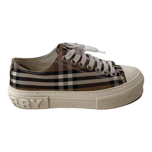 Burberry Taupe Brown Checkered Low Top Sneakers