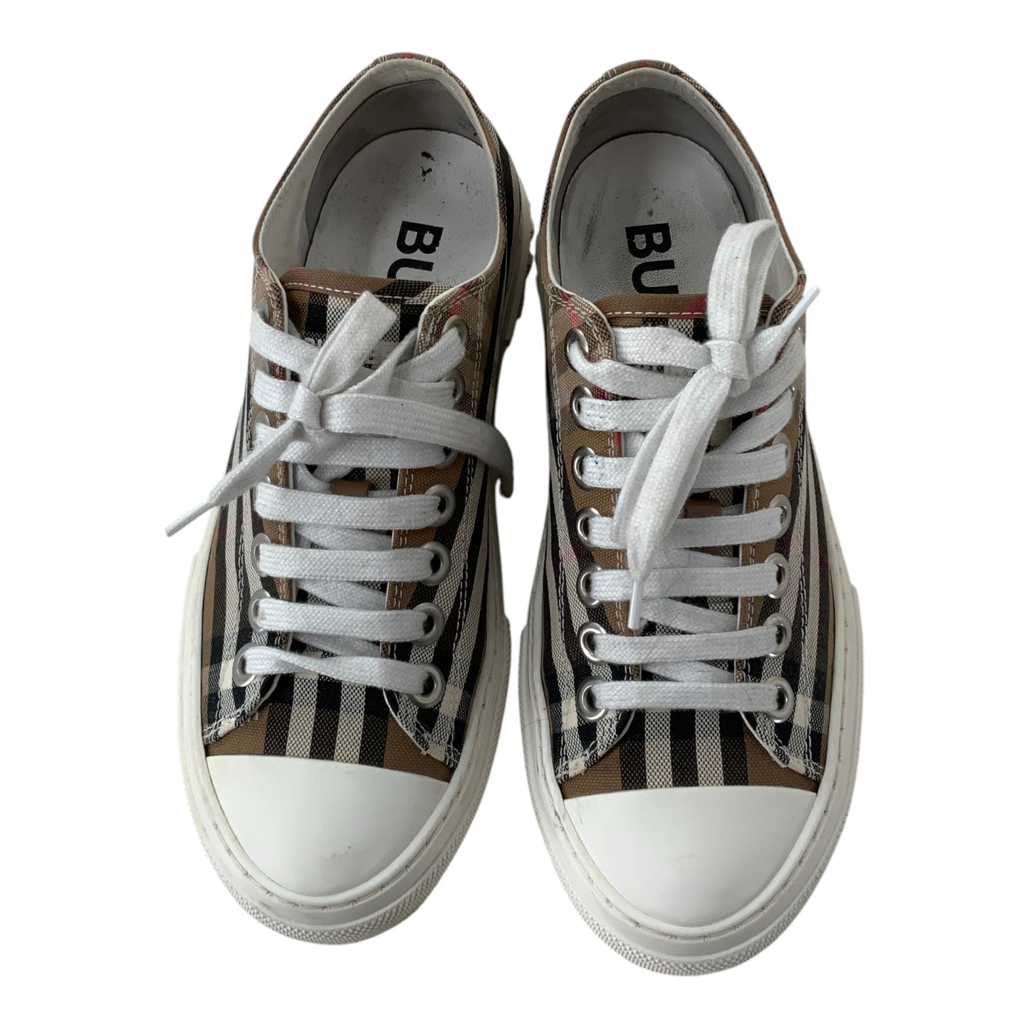 Burberry Taupe Brown Checkered Low Top Sneakers