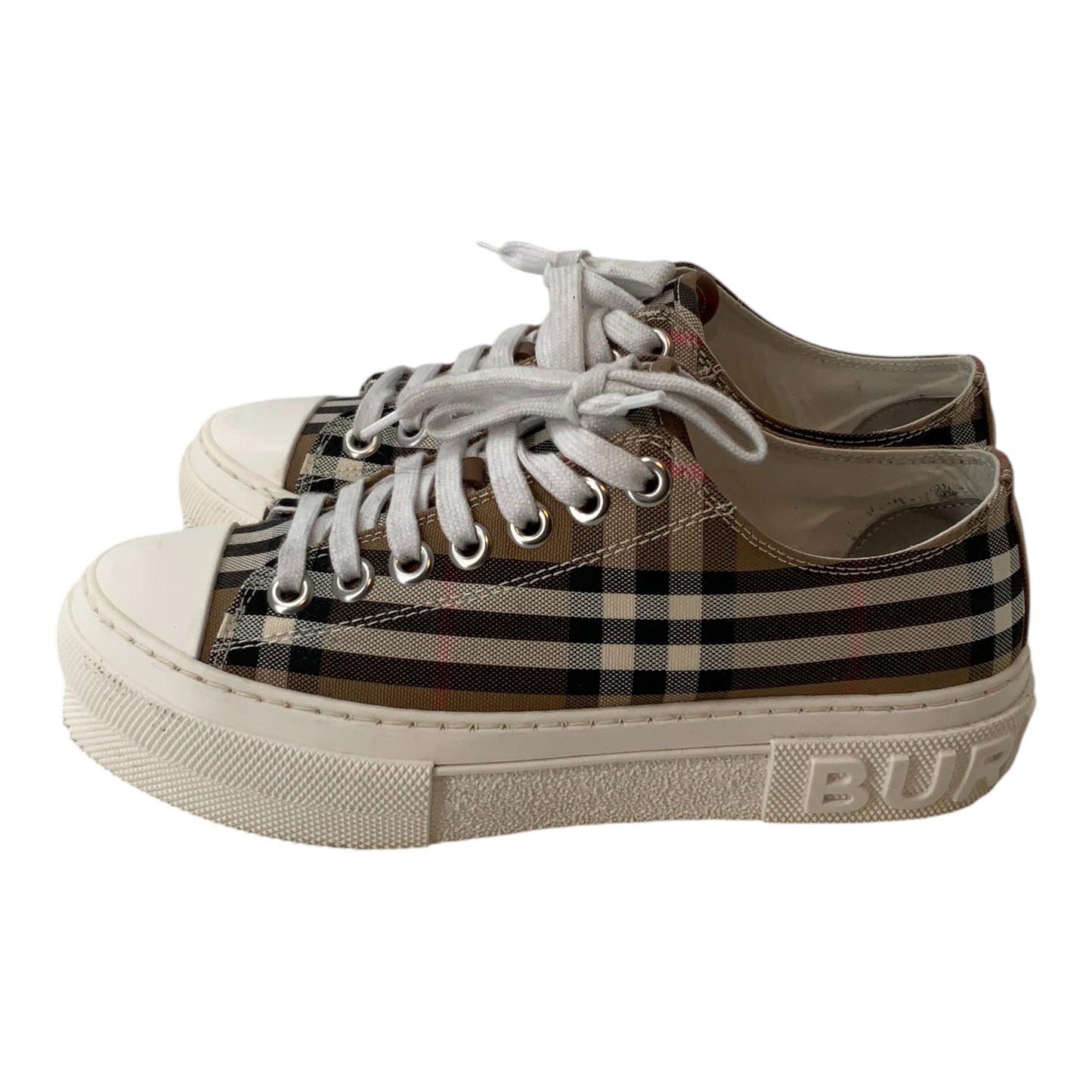 Burberry Taupe Brown Checkered Low Top Sneakers
