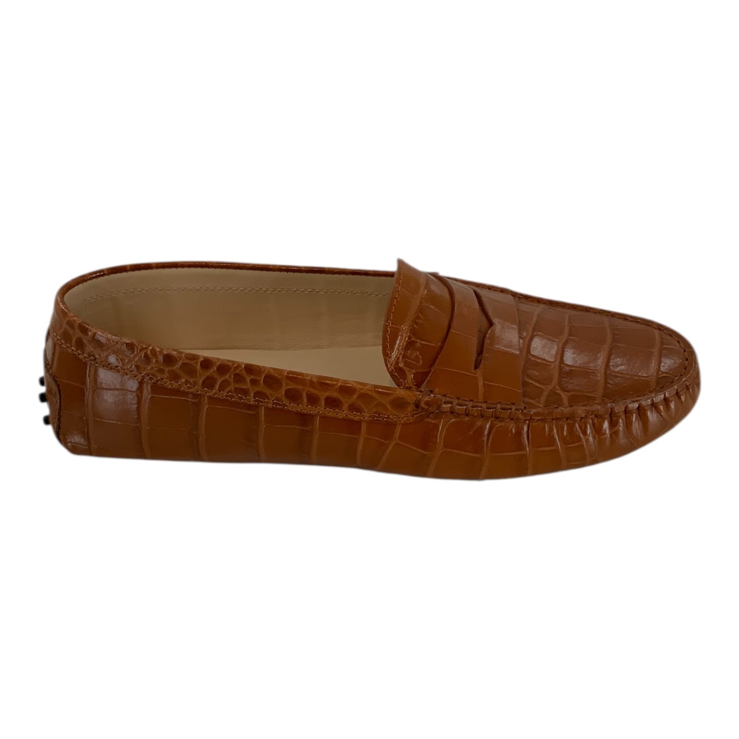 Tod’s Brown Croc Embossed Leather Loafers
