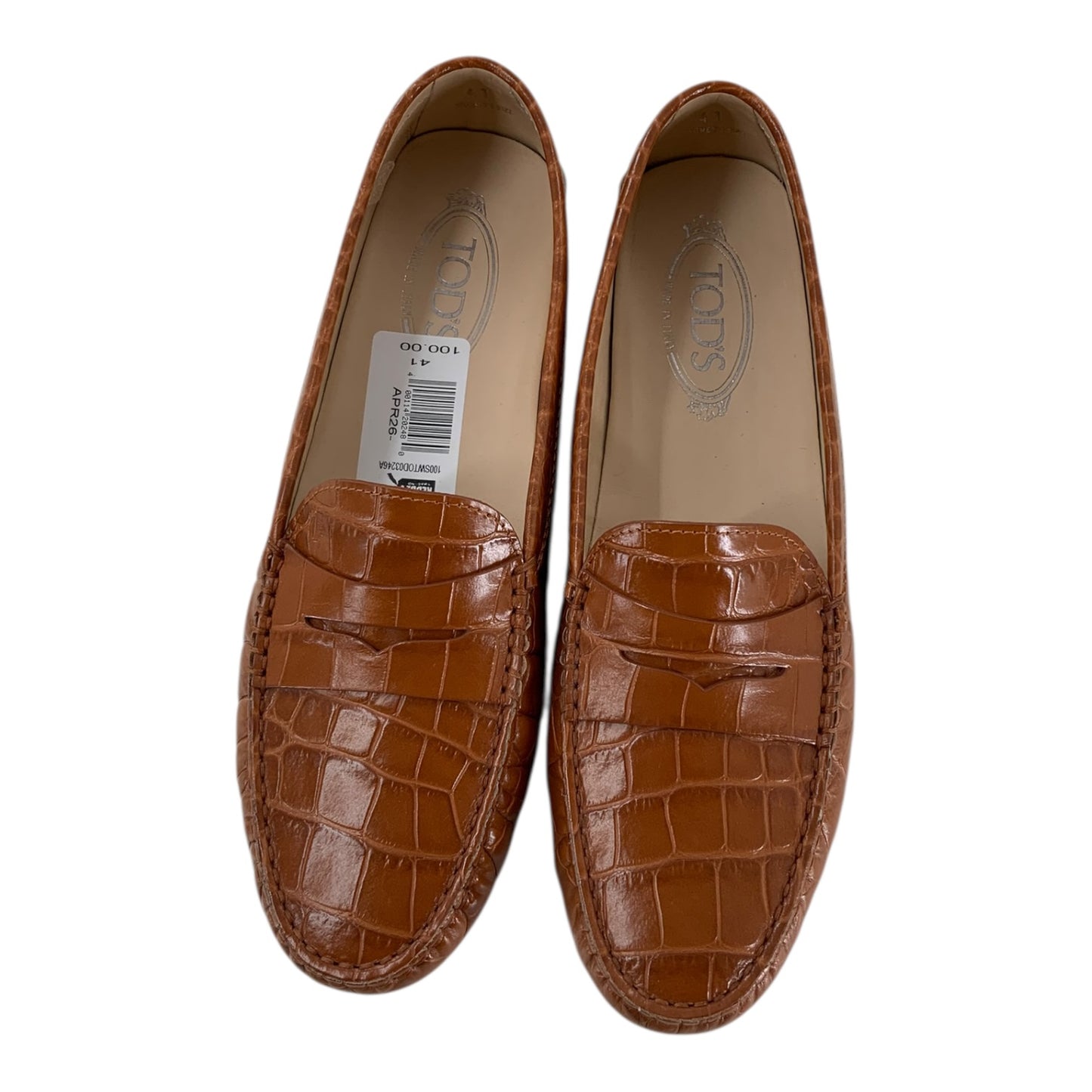 Tod’s Brown Croc Embossed Leather Loafers