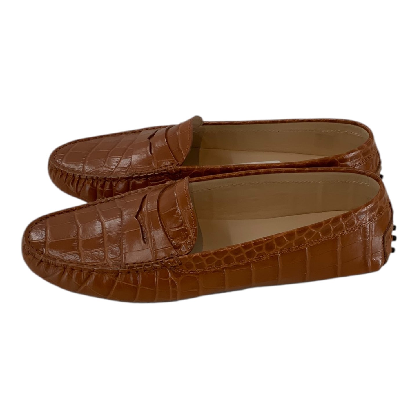 Tod’s Brown Croc Embossed Leather Loafers