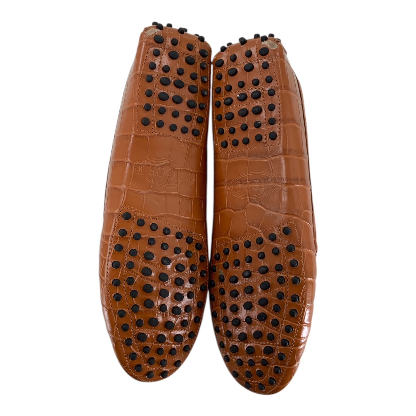 Tod’s Brown Croc Embossed Leather Loafers