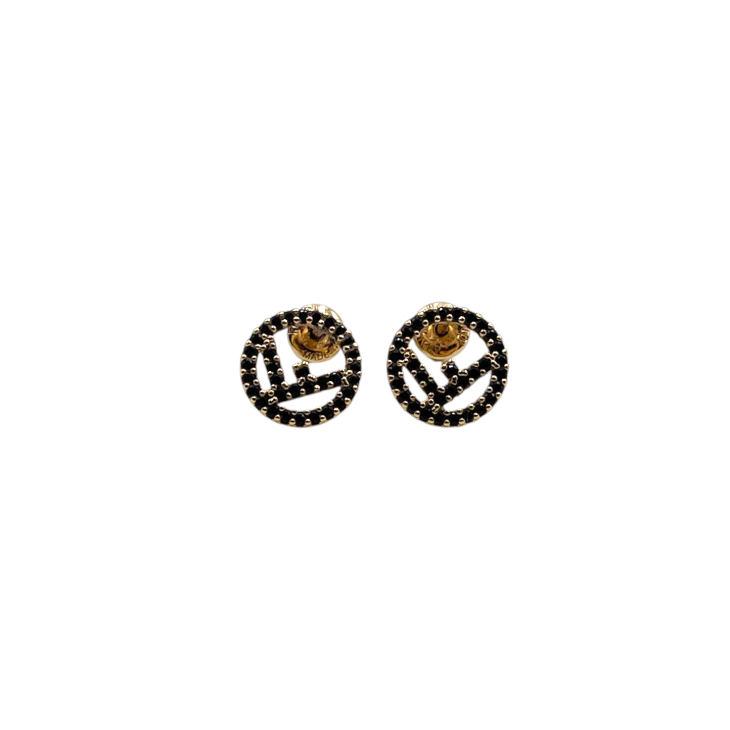 Fendi Black Crystals Logo Earrings