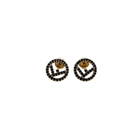 Fendi Black Crystals Logo Earrings