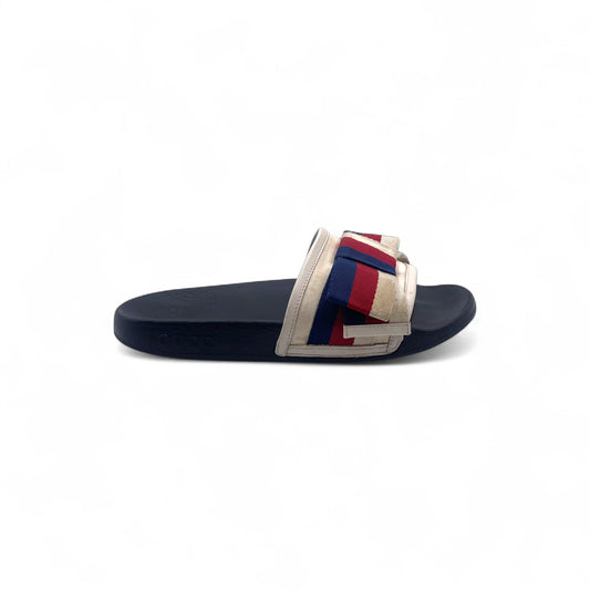 Gucci Web Sylvie Bow Satin Women's Slides