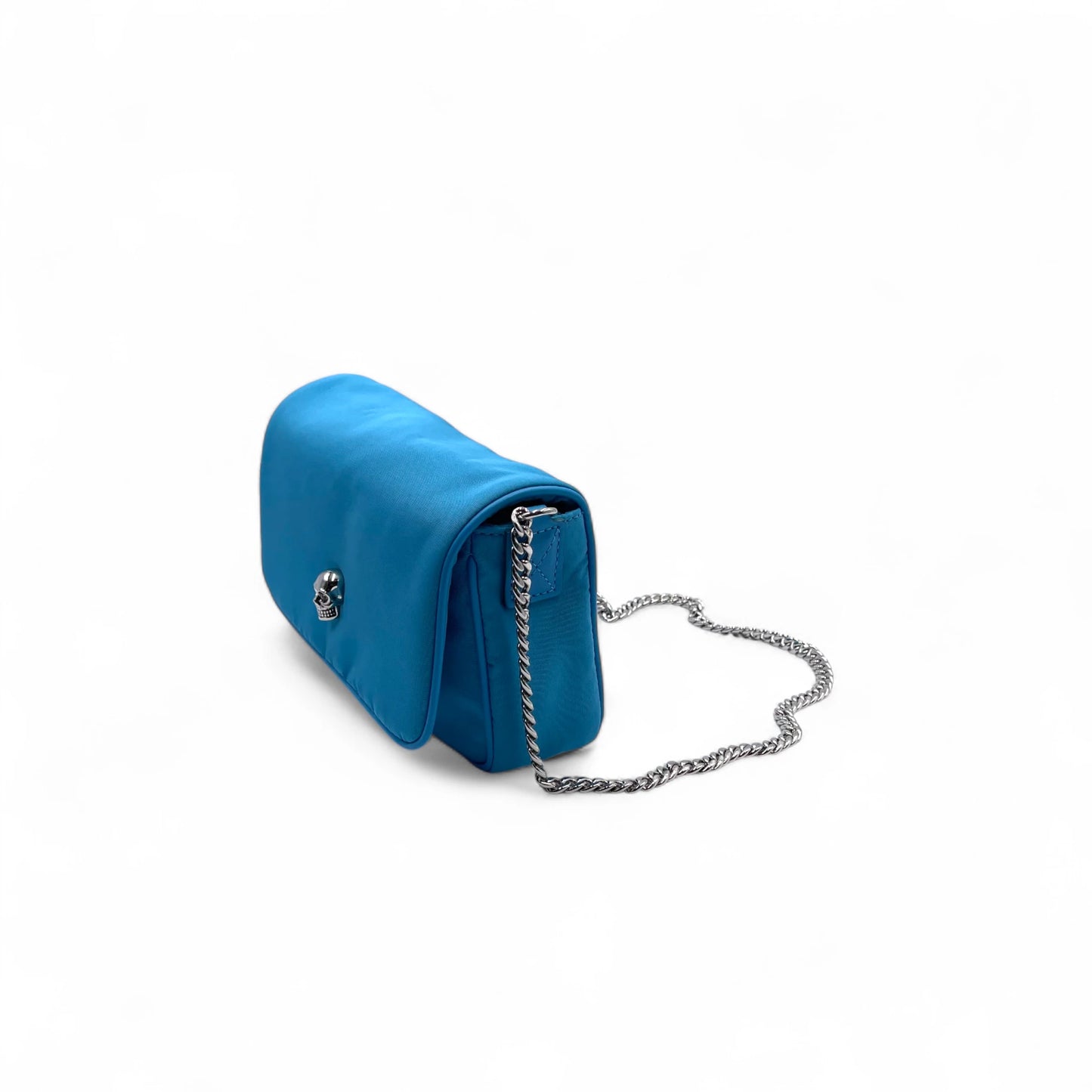McQueen Skull Blue Nylon Crossbody Bag