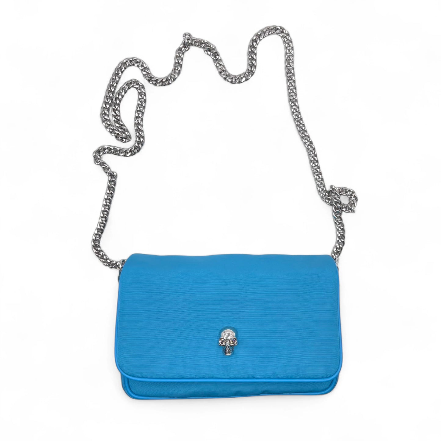 McQueen Skull Blue Nylon Crossbody Bag