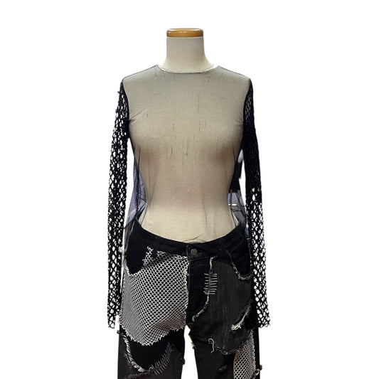 Dries Van Noten Black Fishnet Mesh Top