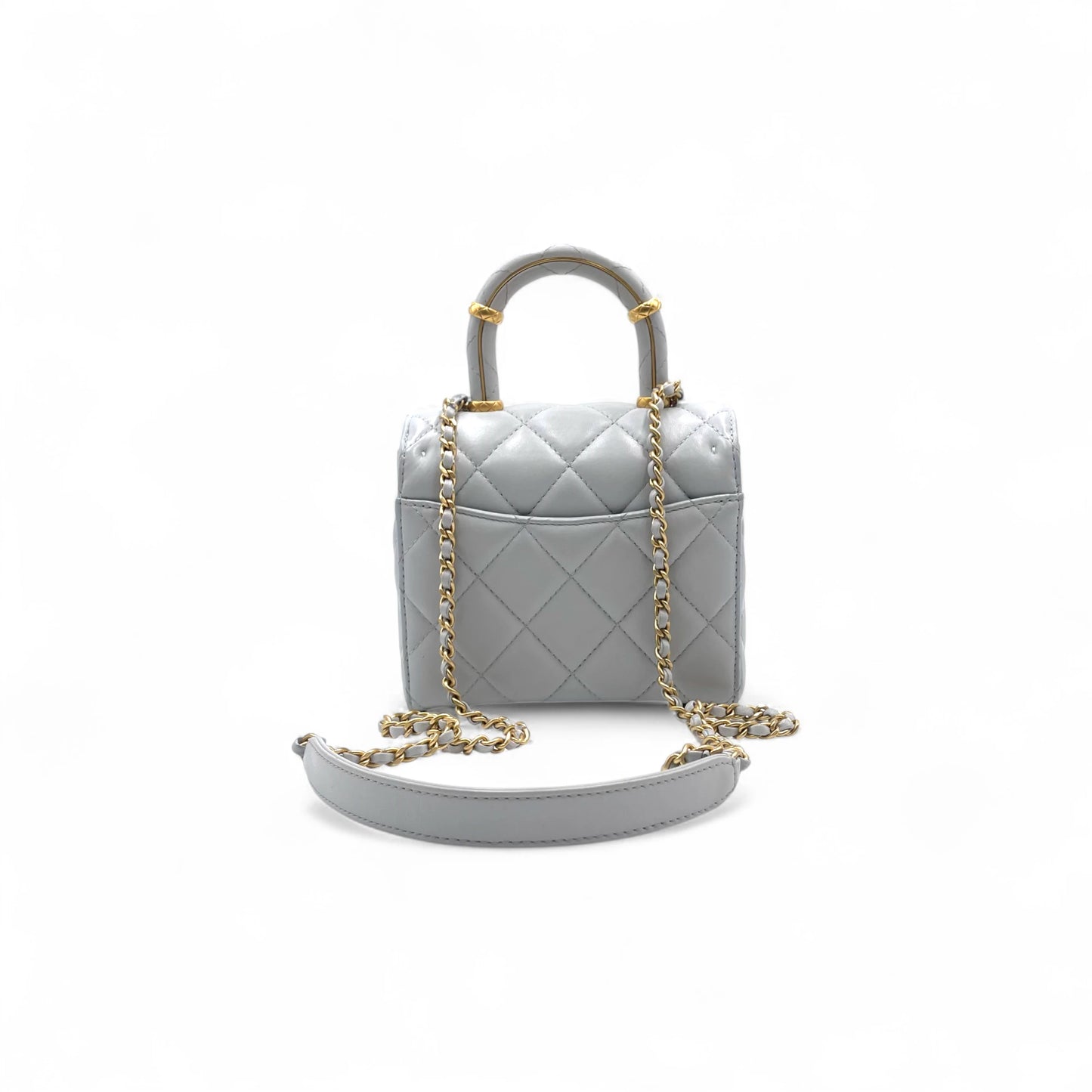 Chanel Quilted Top Handle Mini Grey Flap Bag