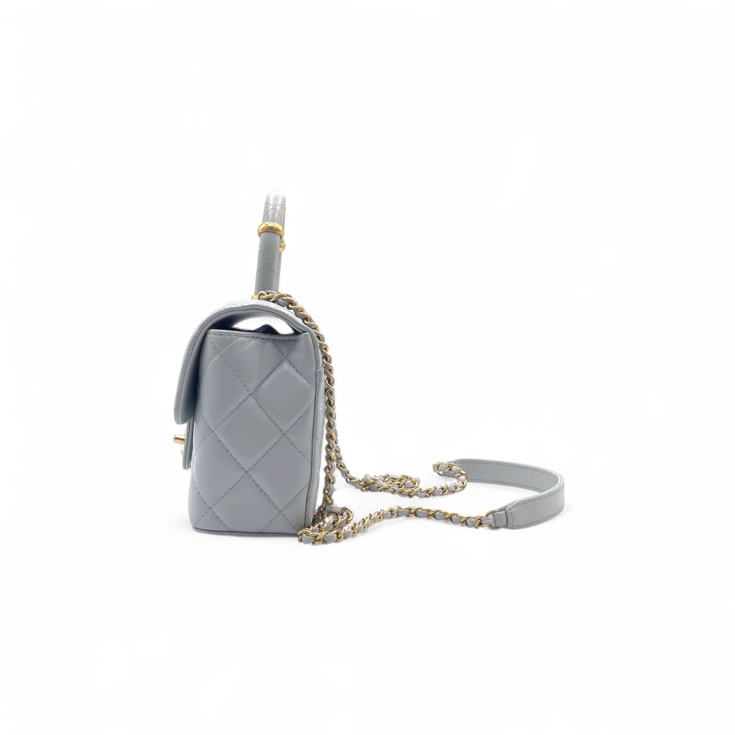 Chanel Quilted Top Handle Mini Grey Flap Bag