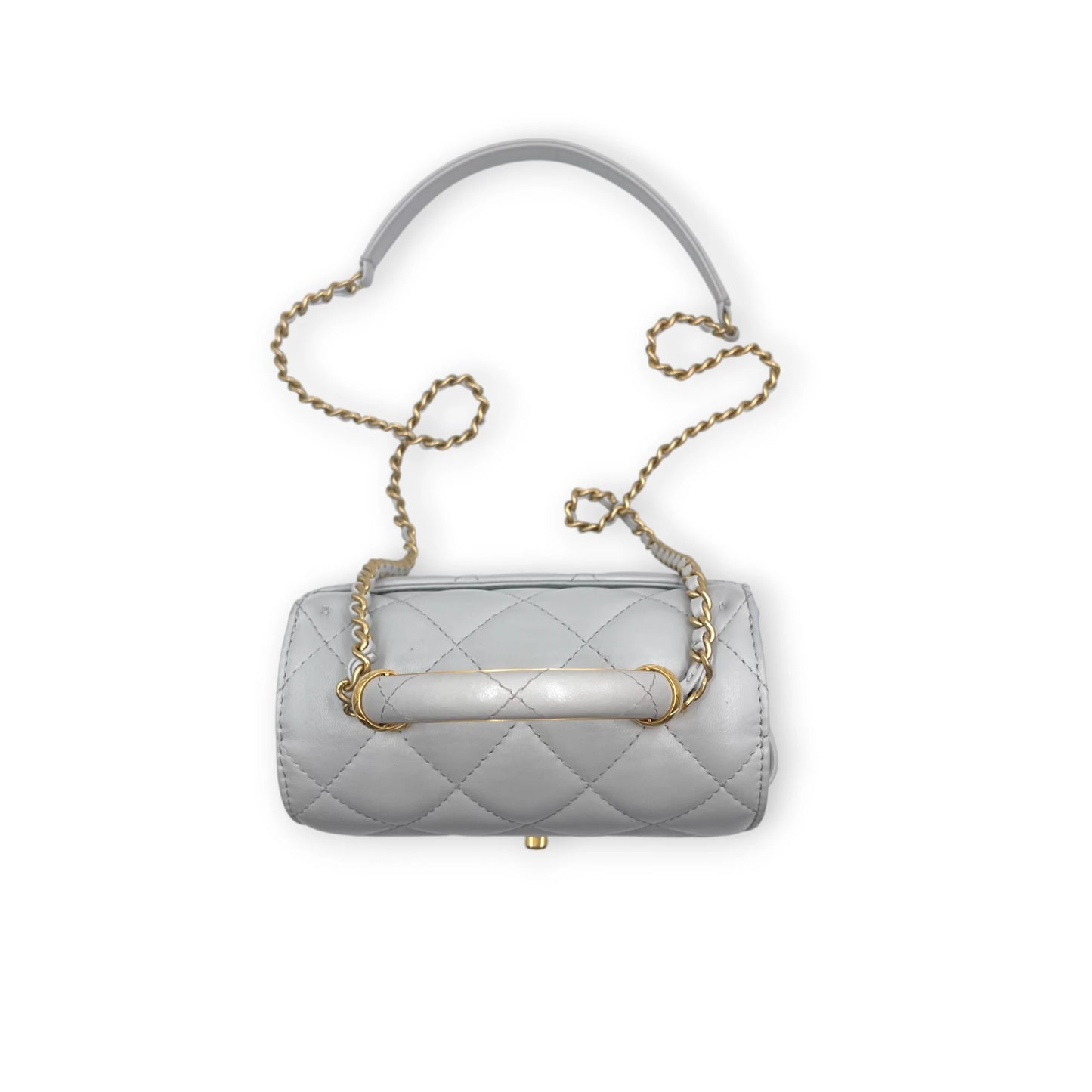 Chanel Quilted Top Handle Mini Grey Flap Bag