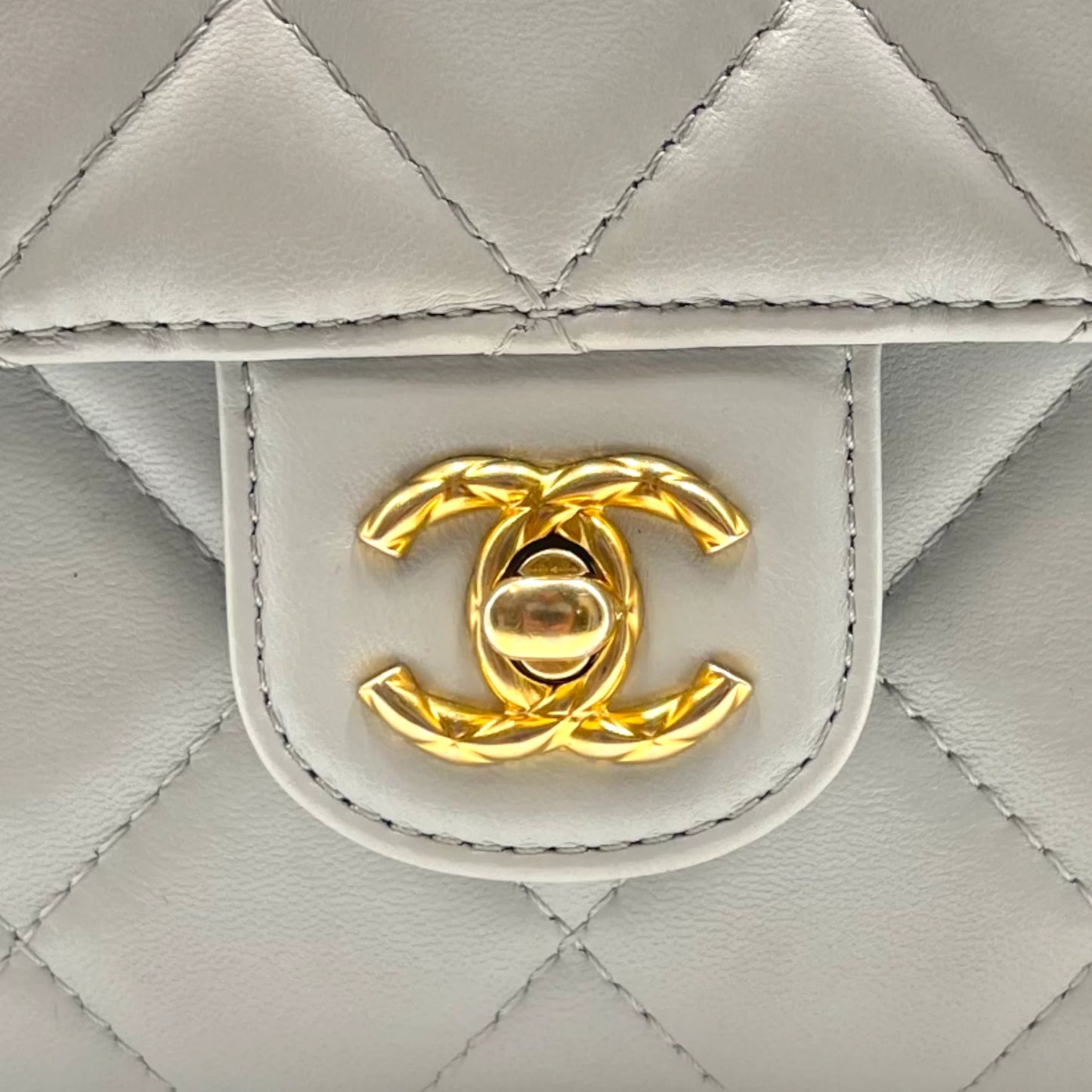 Chanel Quilted Top Handle Mini Grey Flap Bag