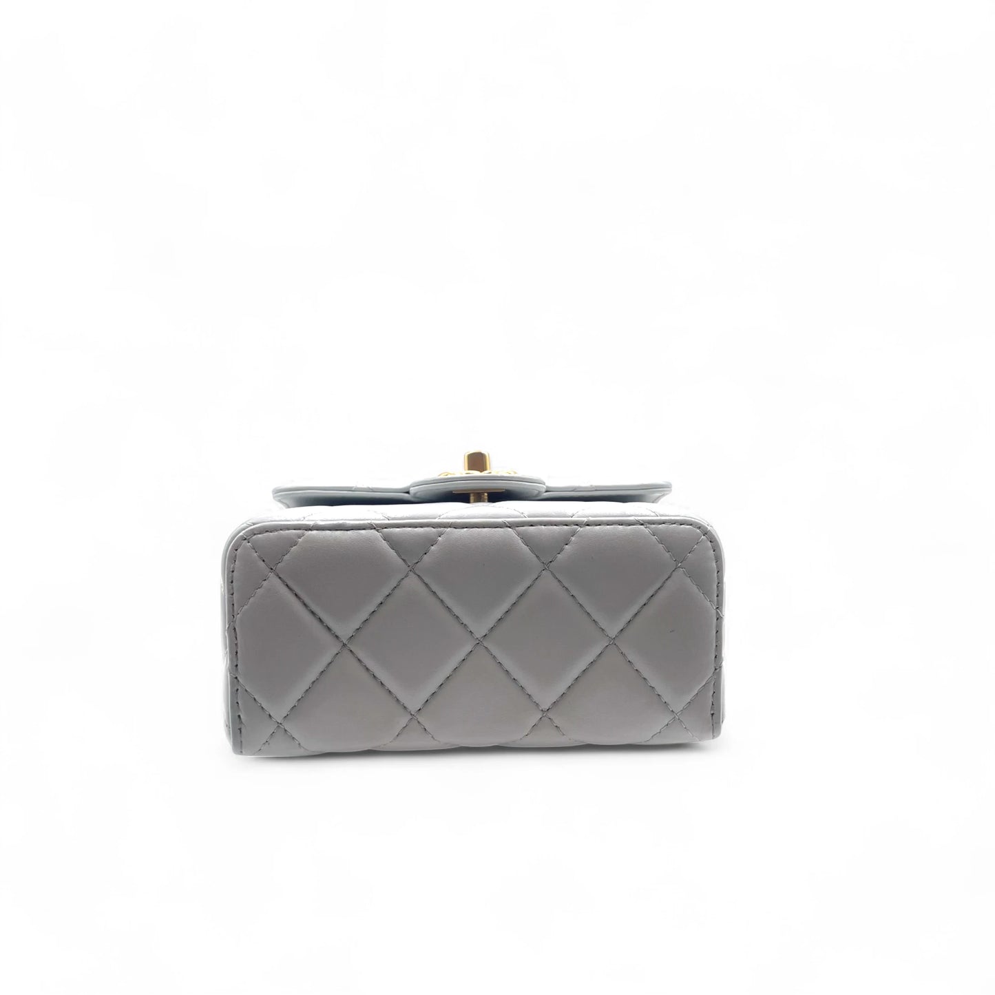 Chanel Quilted Top Handle Mini Grey Flap Bag