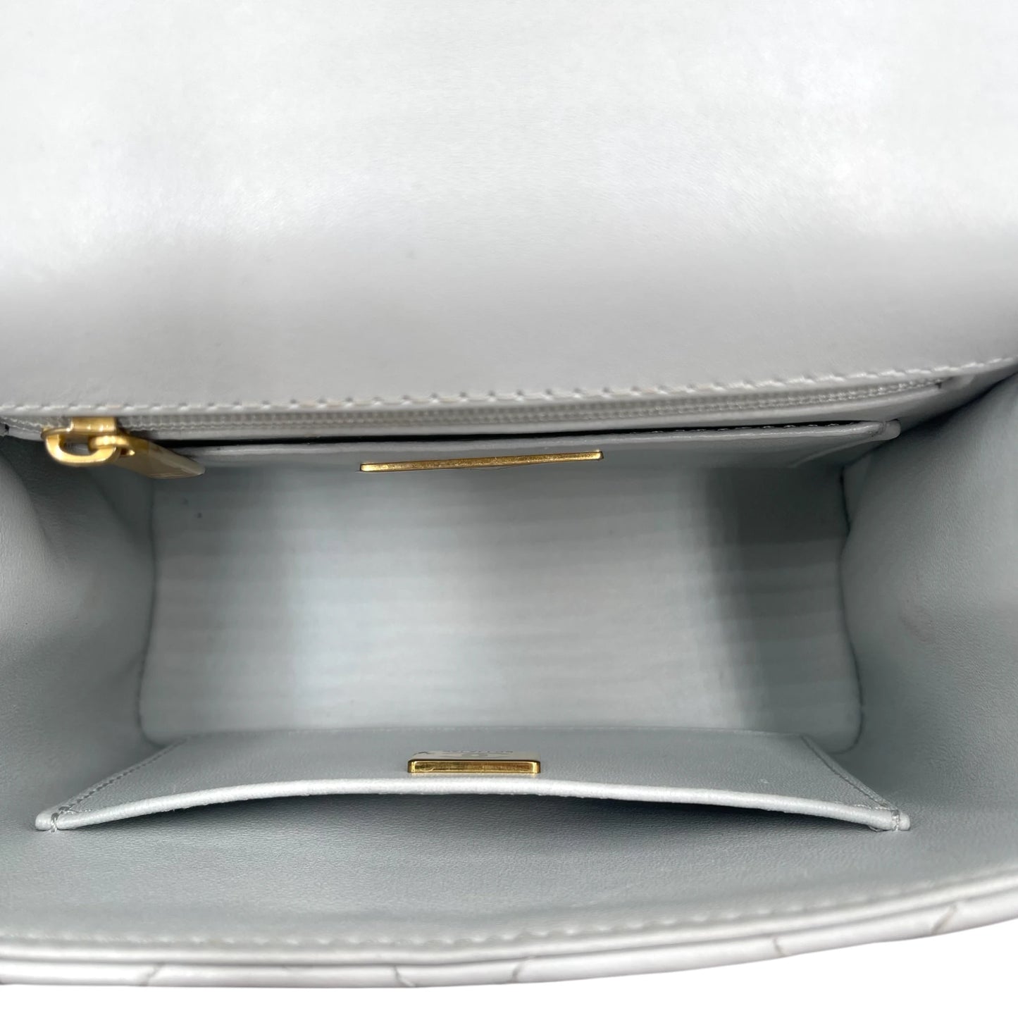 Chanel Quilted Top Handle Mini Grey Flap Bag