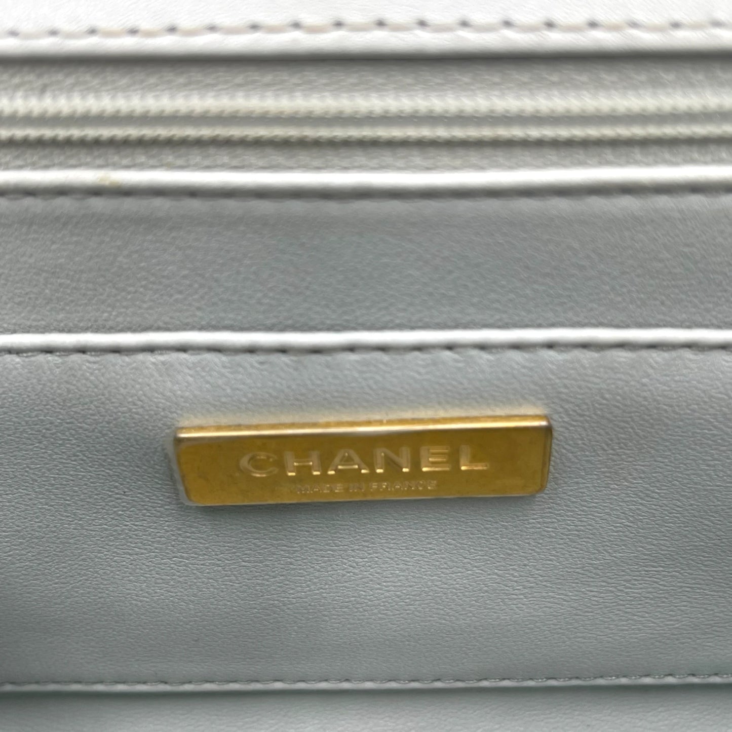 Chanel Quilted Top Handle Mini Grey Flap Bag
