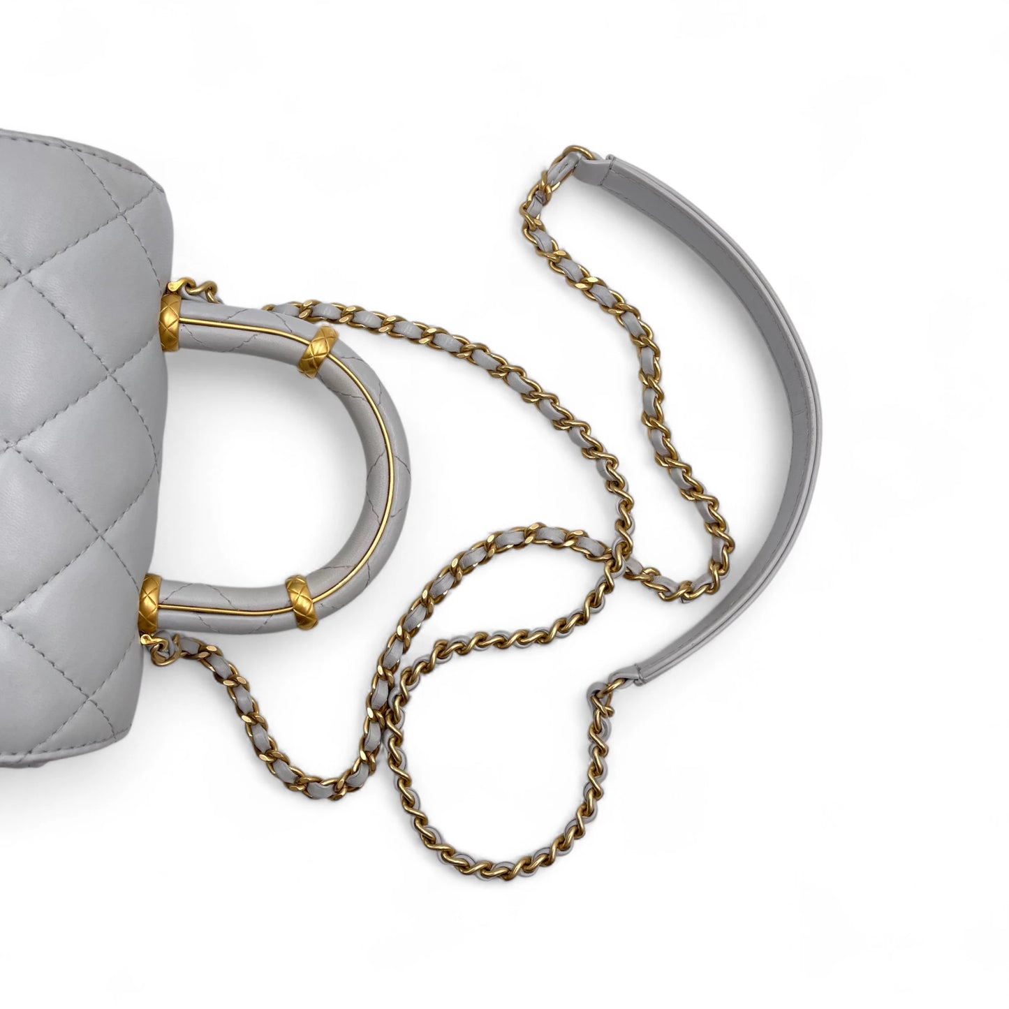 Chanel Quilted Top Handle Mini Grey Flap Bag