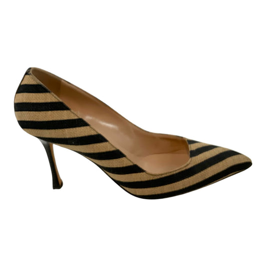 Manolo Blahnik Striped Nude and Black Heels