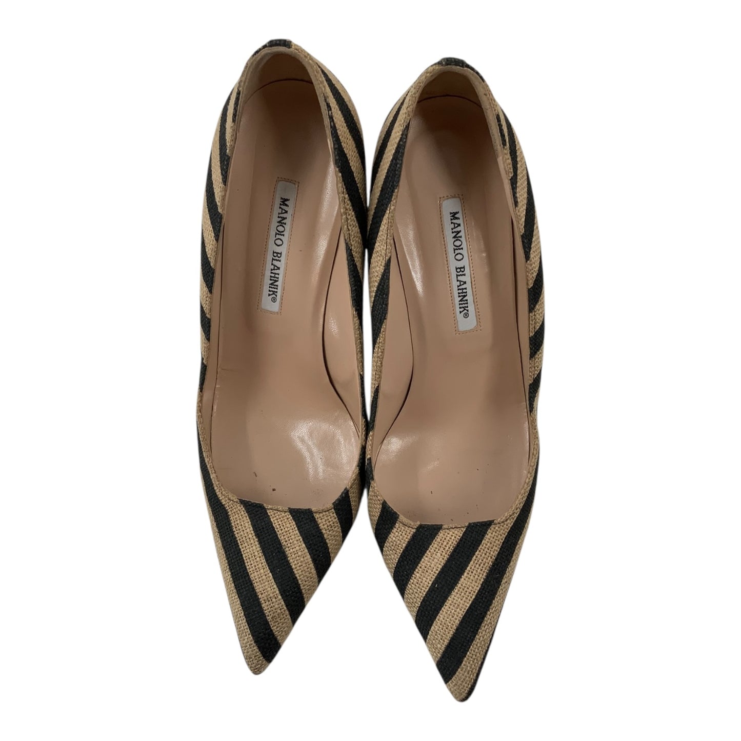 Manolo Blahnik Striped Nude and Black Heels