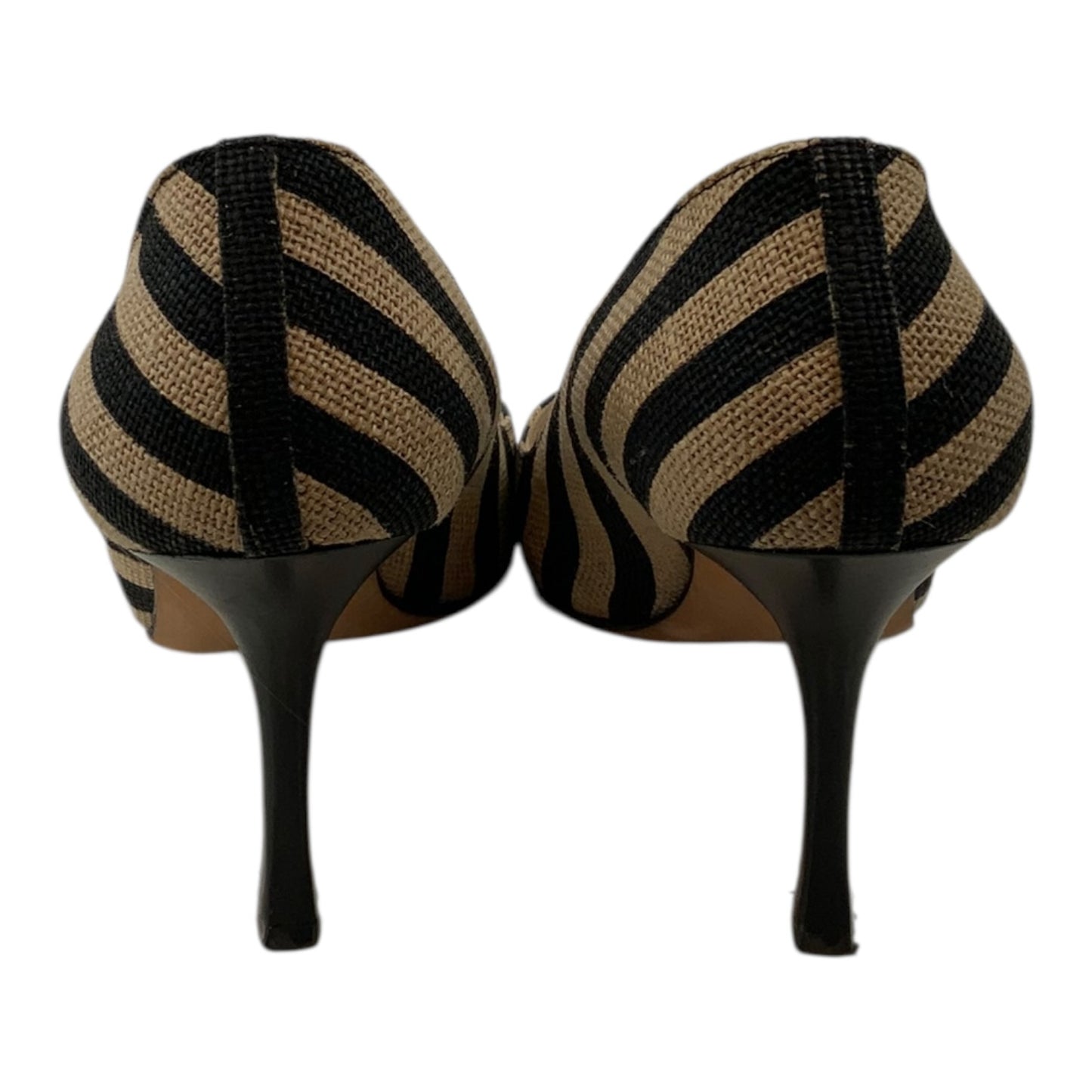Manolo Blahnik Striped Nude and Black Heels