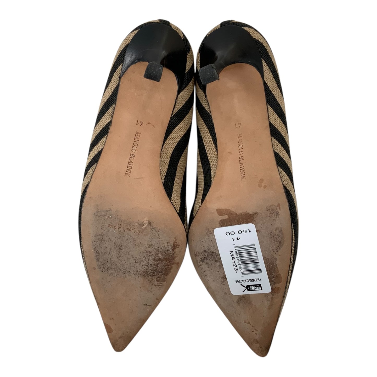 Manolo Blahnik Striped Nude and Black Heels