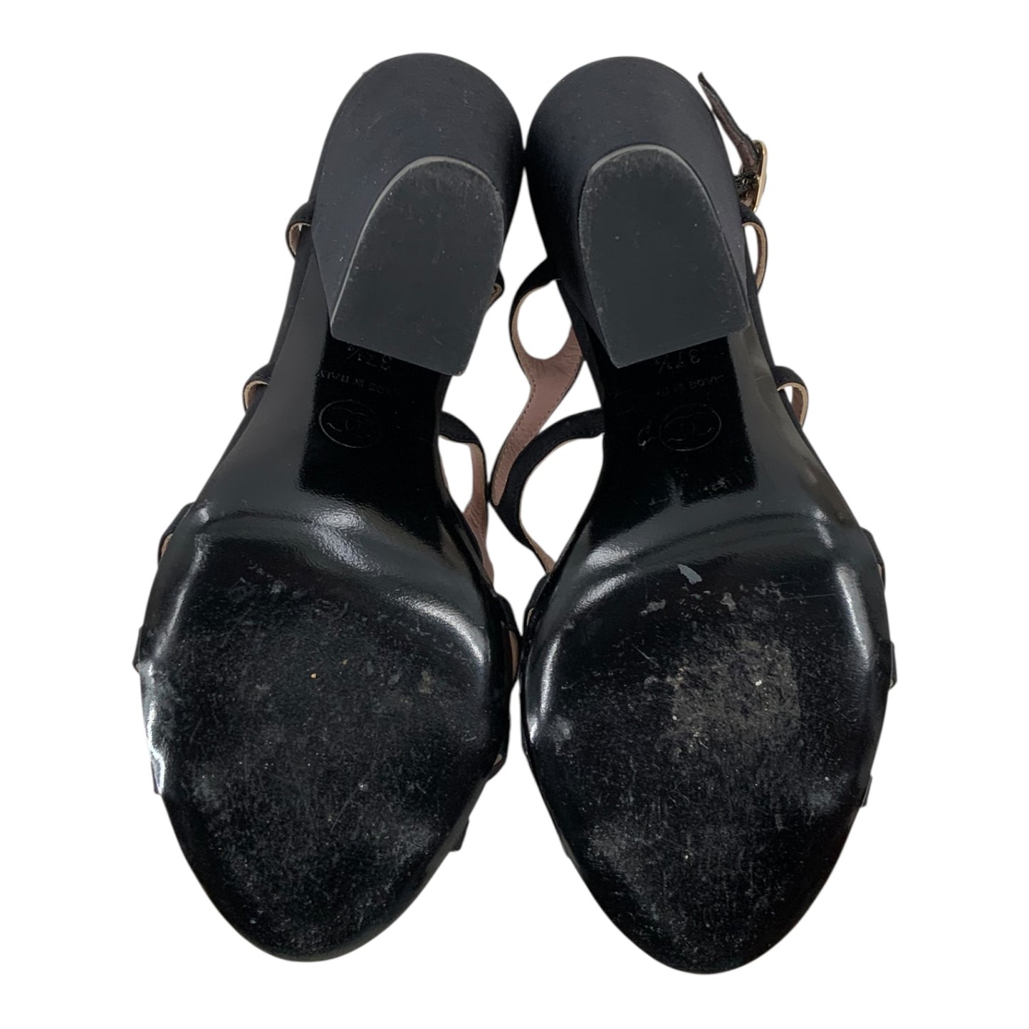 Chanel Satin Camellia Block Heel Sandals