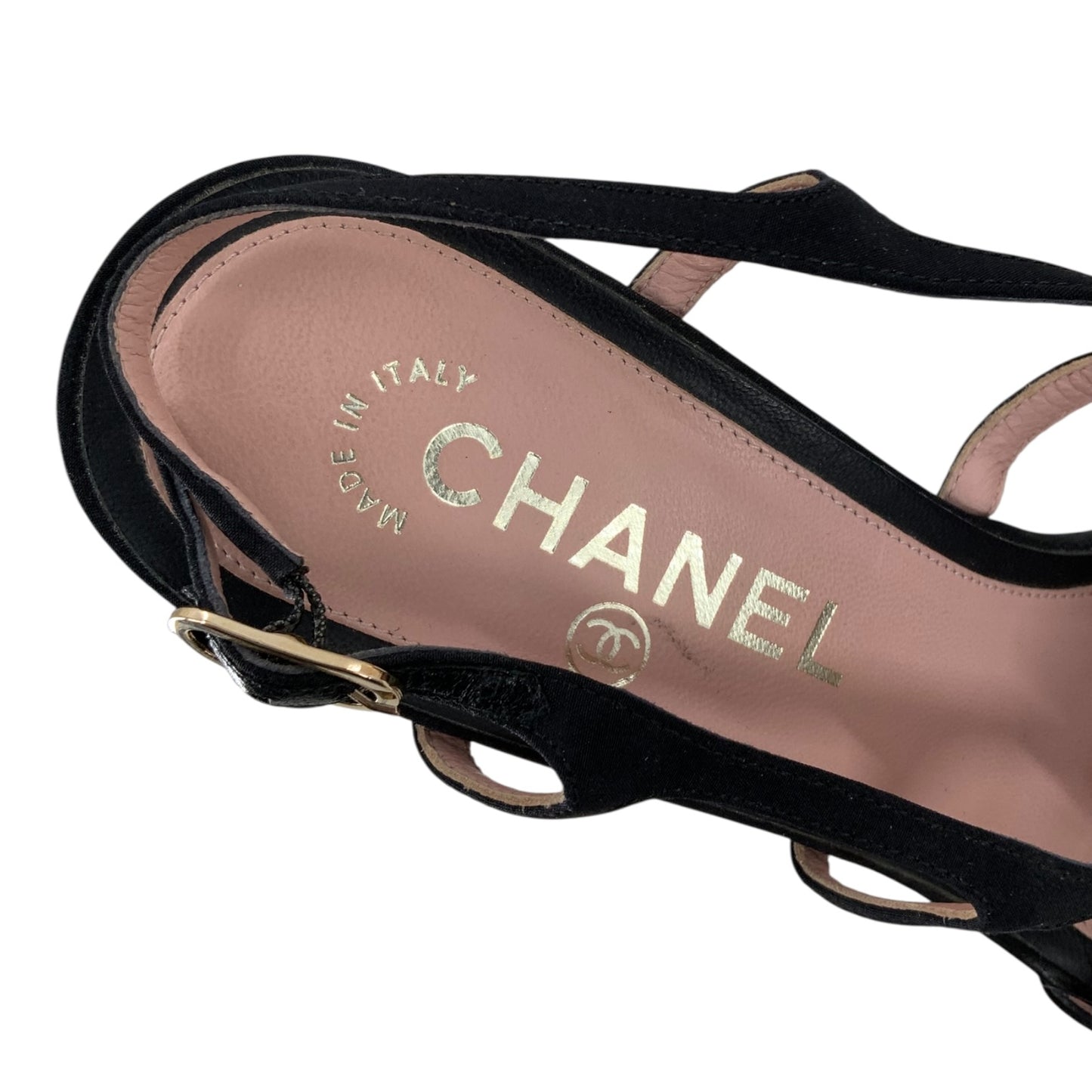 Chanel Satin Camellia Block Heel Sandals