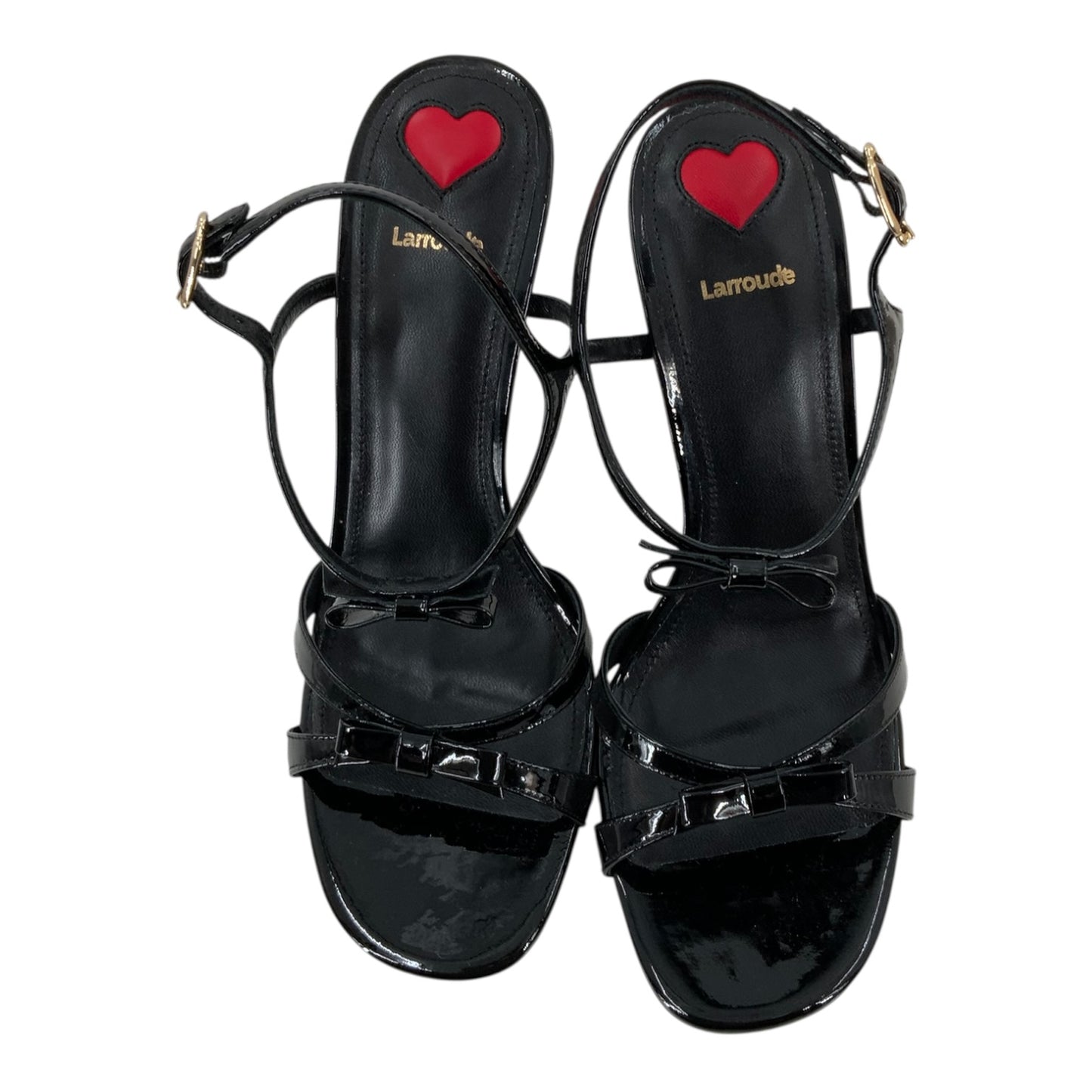 Larroude Brooks Soft Patent Black Leather Heels