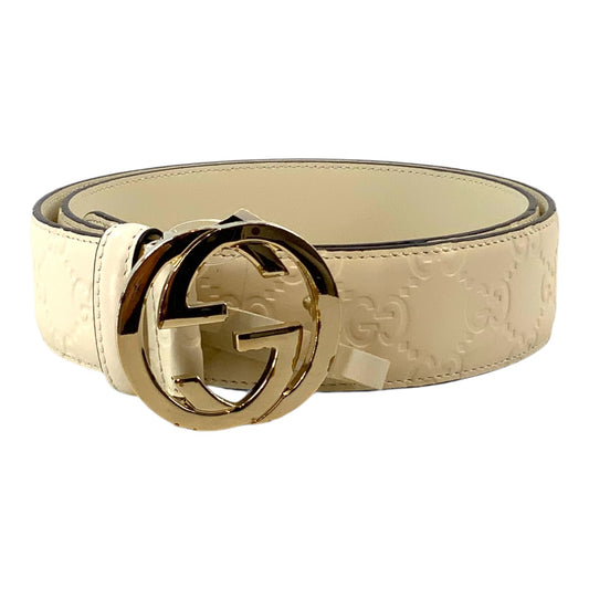 Gucci White Leather Interlocking “GG” Logo Belt