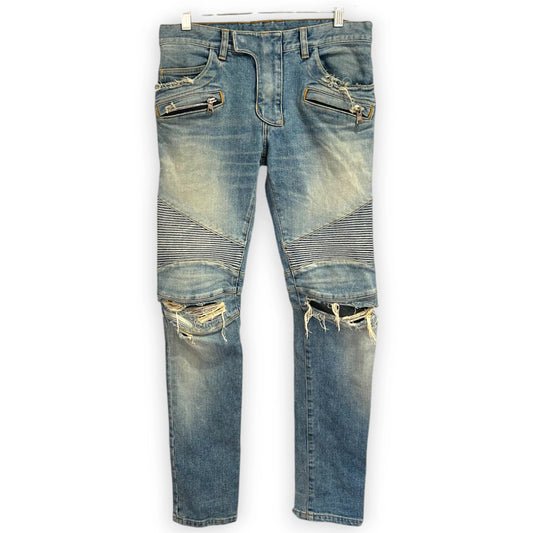 Balmain Blue Rip Moto Jean Size39