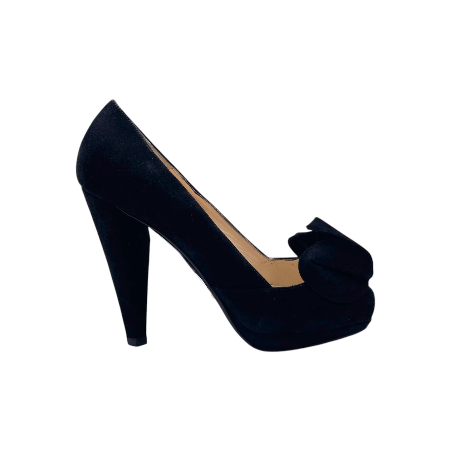Prada Black Suede Peep Toe Pump