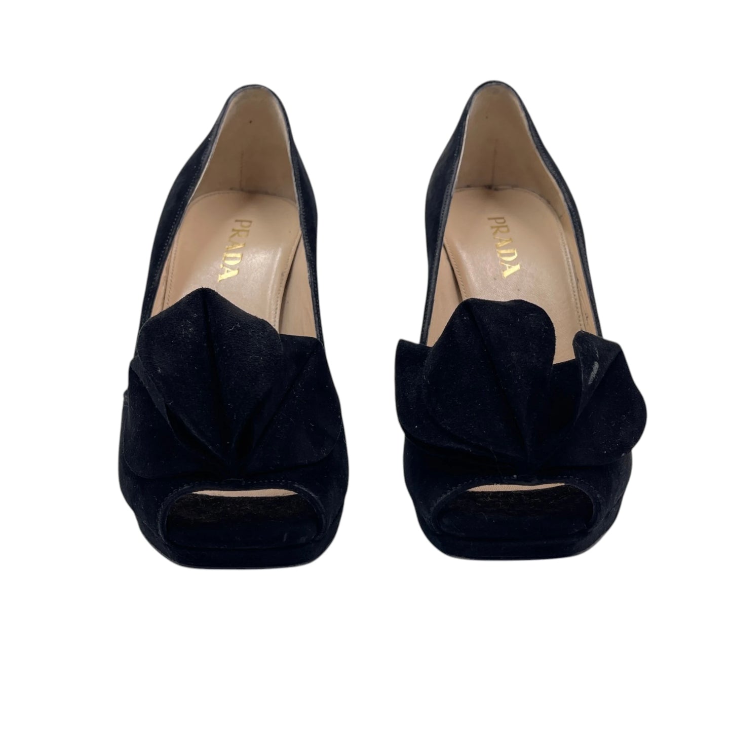 Prada Black Suede Peep Toe Pump