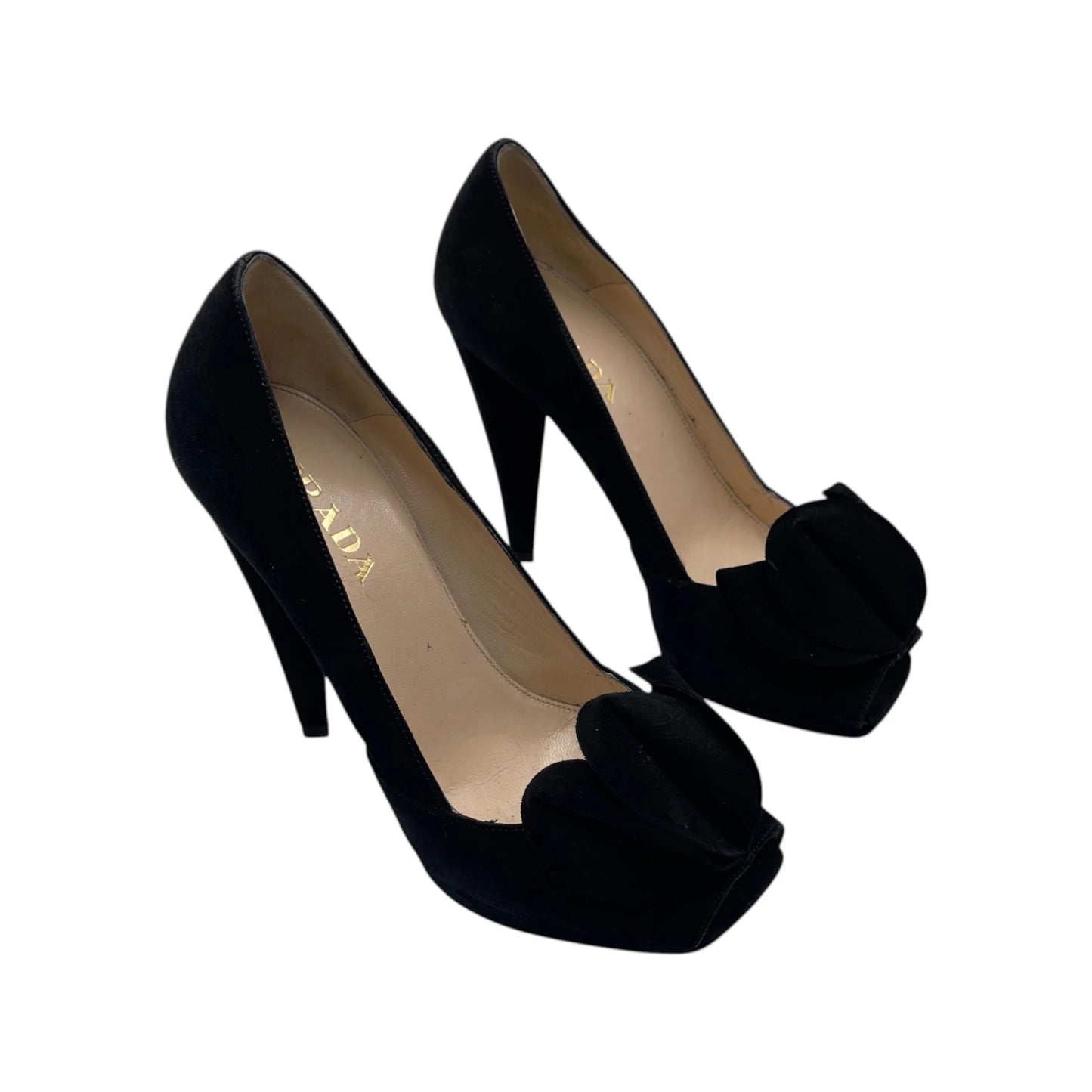 Prada Black Suede Peep Toe Pump
