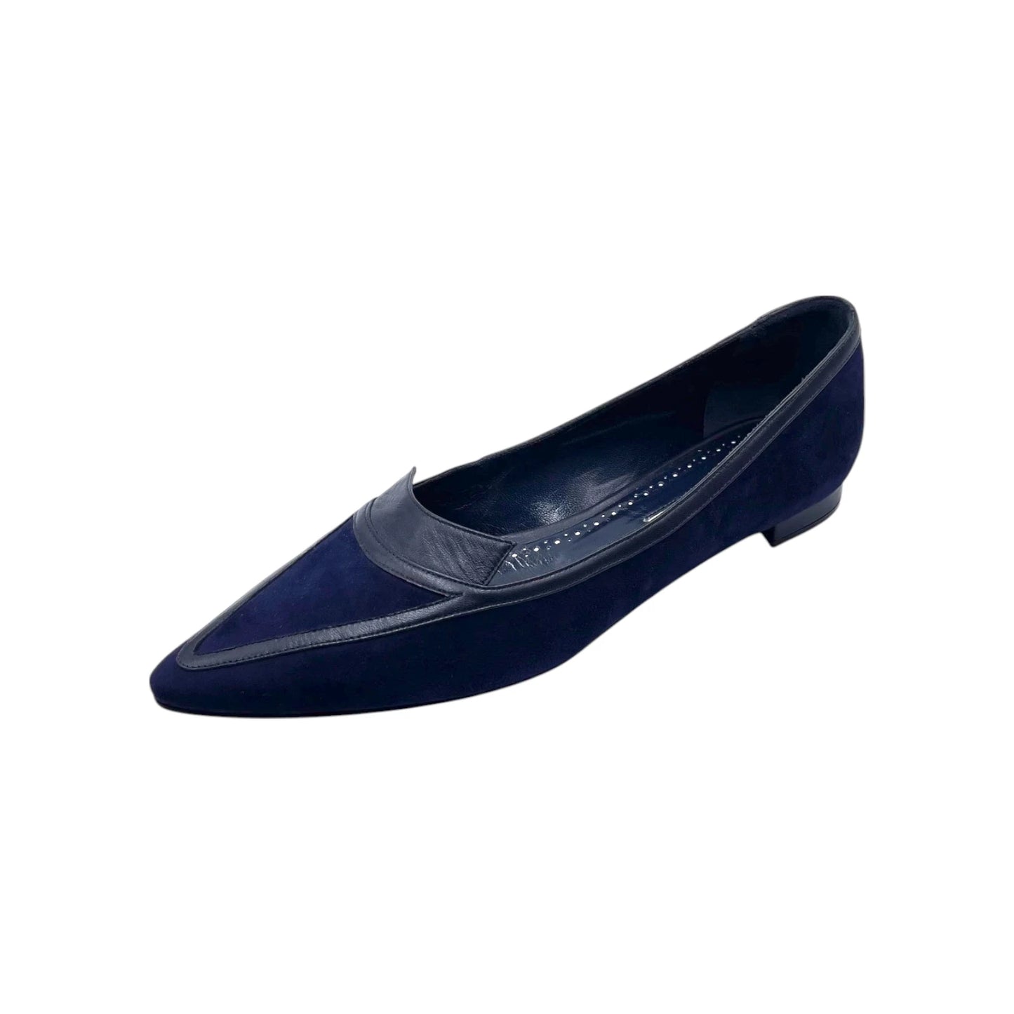 Manolo Blahnik Navy Suede Leather Flat