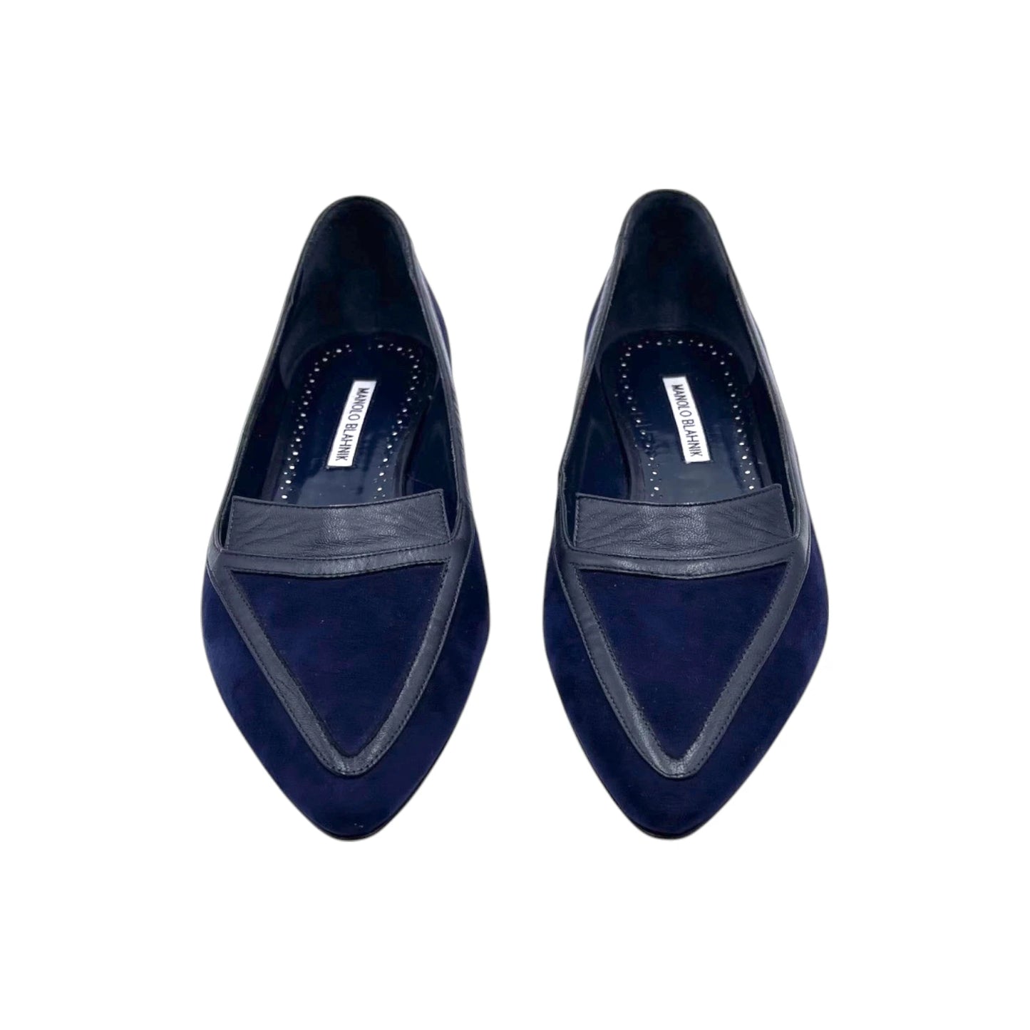 Manolo Blahnik Navy Suede Leather Flat