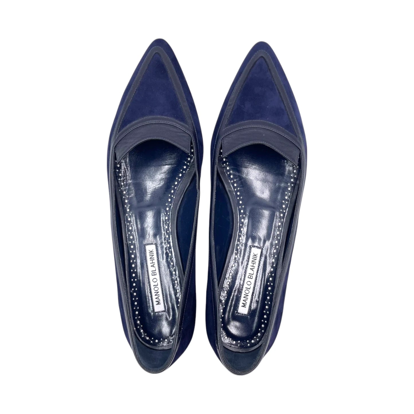 Manolo Blahnik Navy Suede Leather Flat