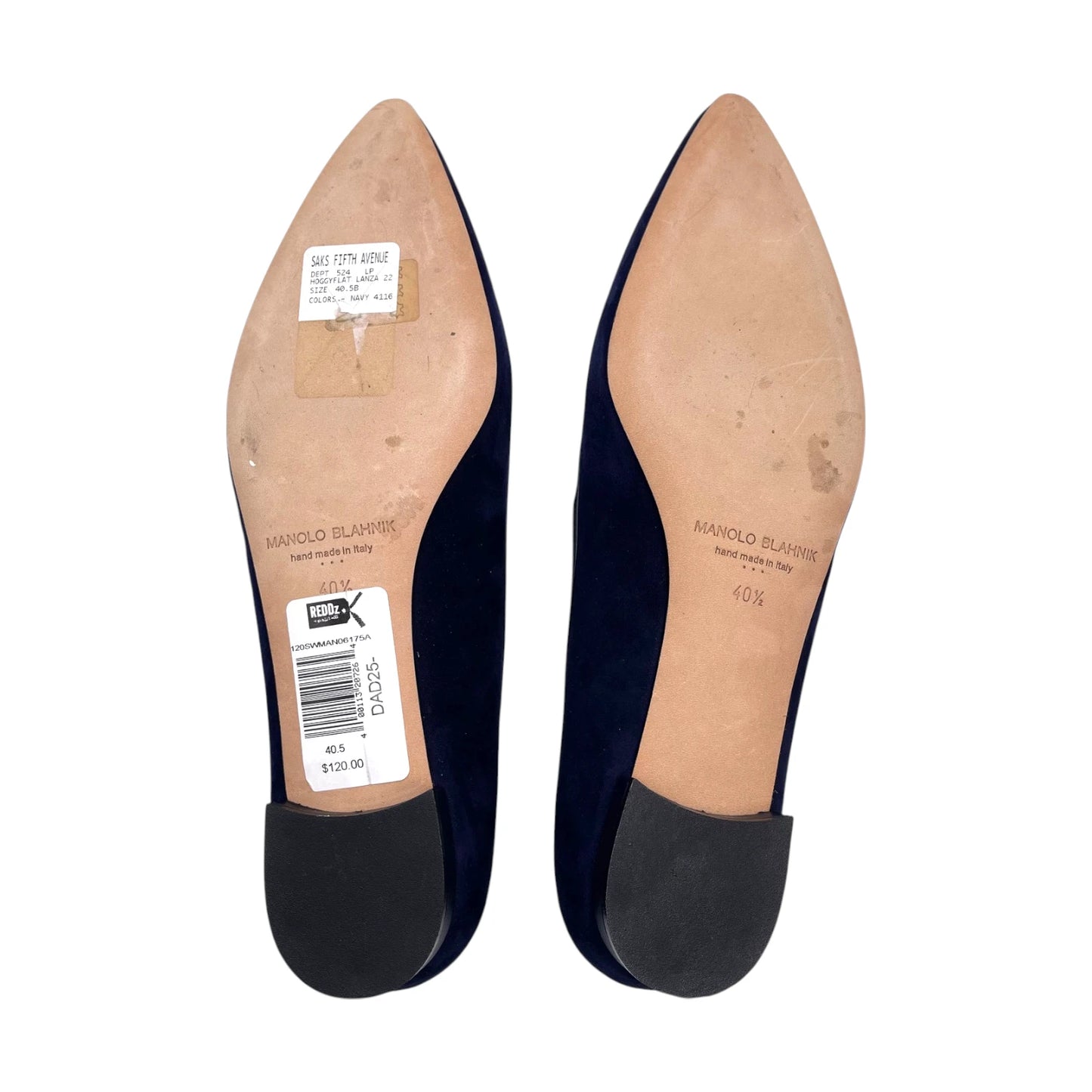 Manolo Blahnik Navy Suede Leather Flat