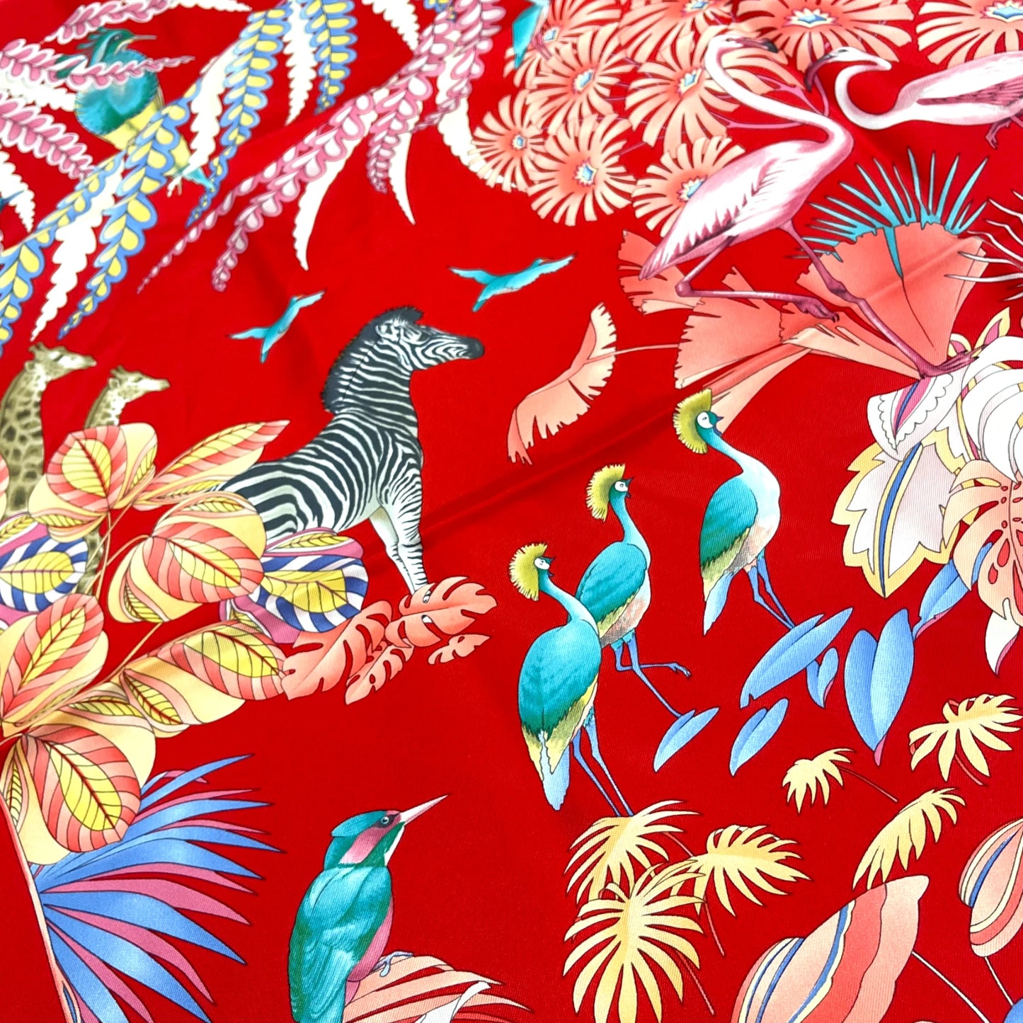 Ferragamo Red Silk Tropical Bird & Scarf