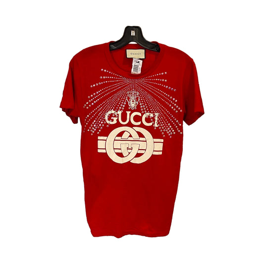 Gucci Crystal Logo Red Women's T-Shirt - M