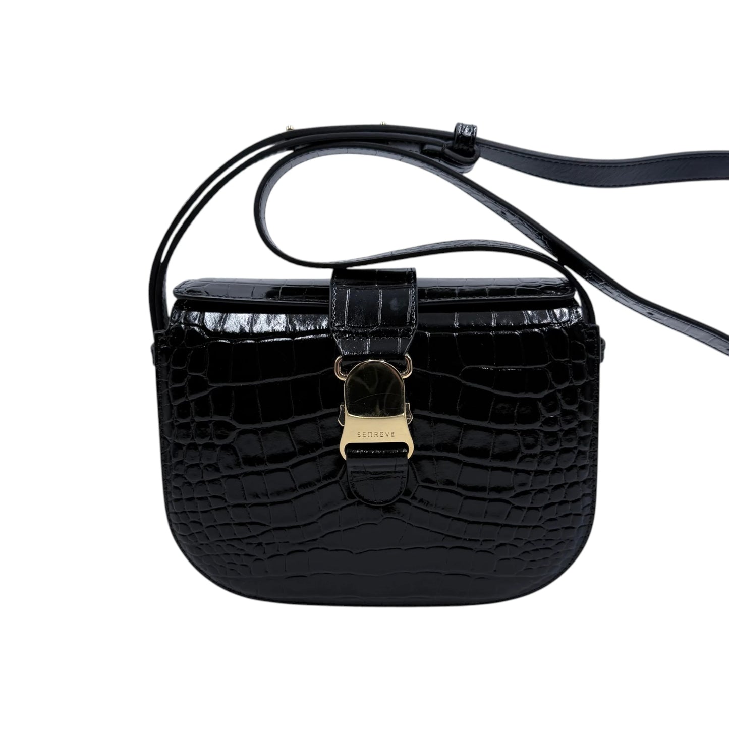 Senreve Cadence Black Embossed Crocodile Bag