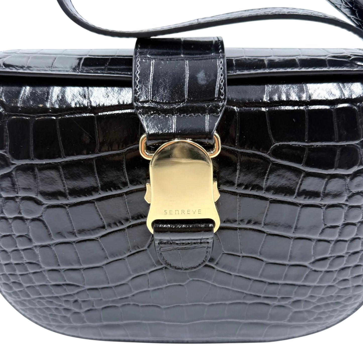 Senreve Cadence Black Embossed Crocodile Bag